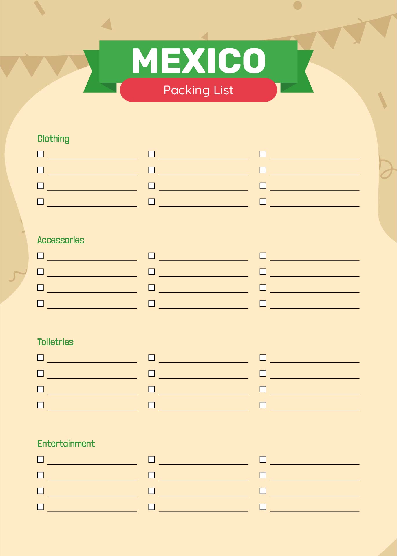 Blank Vacation Packing Checklist