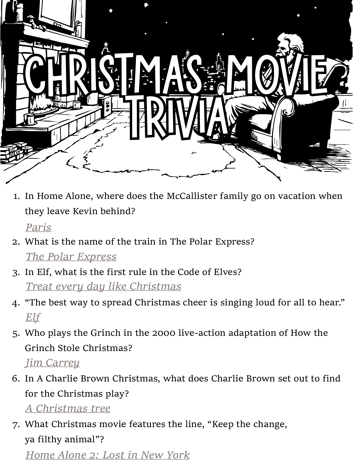 Printable Christmas Song Trivia