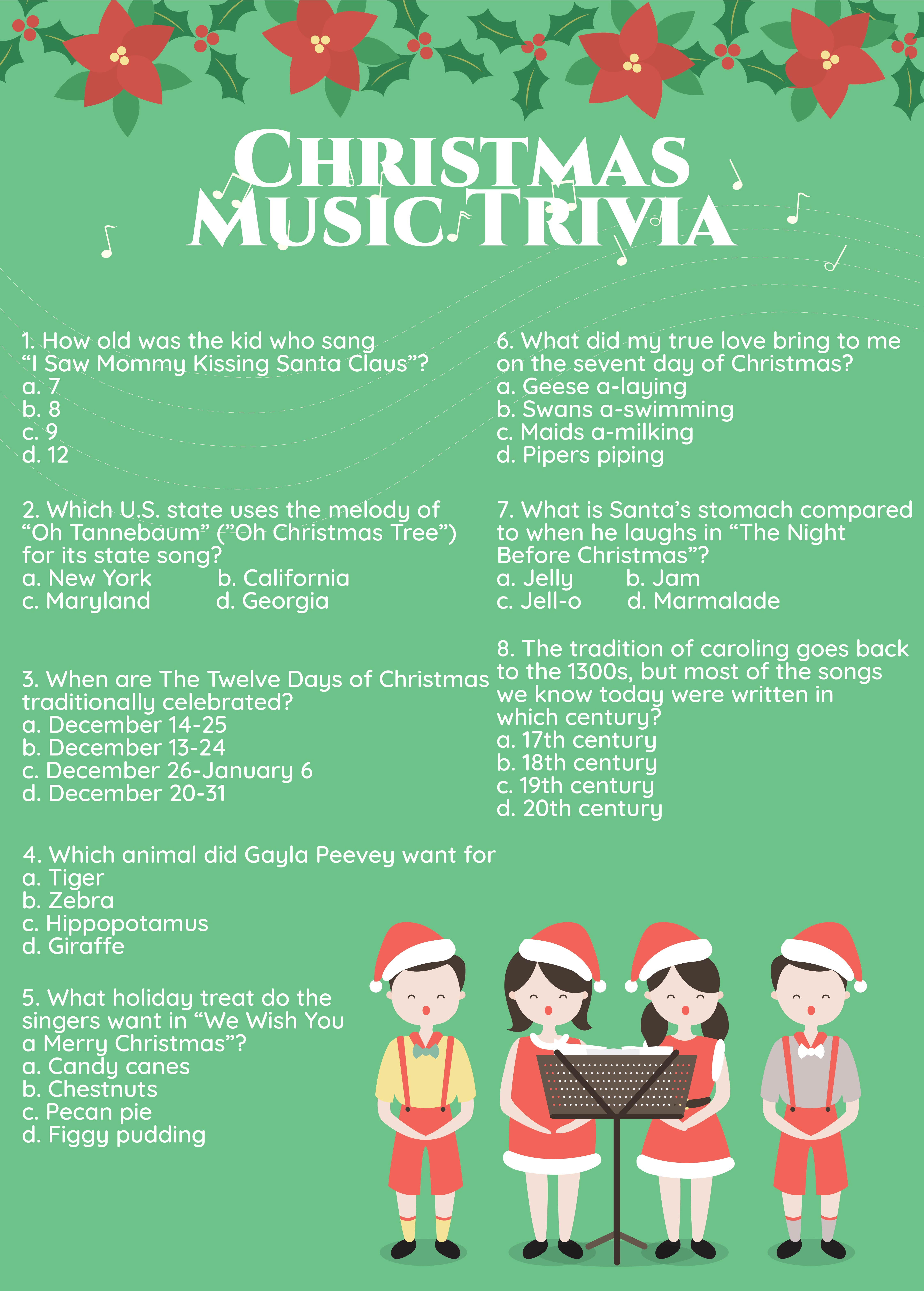 7 Best Printable Christmas Song Trivia Printablee Com