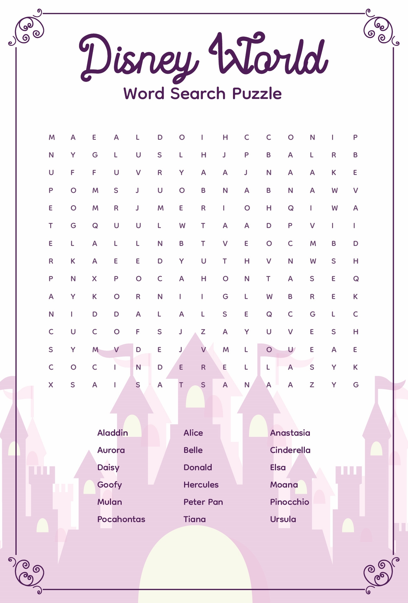 Printable Disney Word Search Games