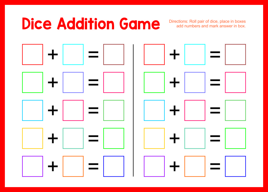 Printable Addition Board Games