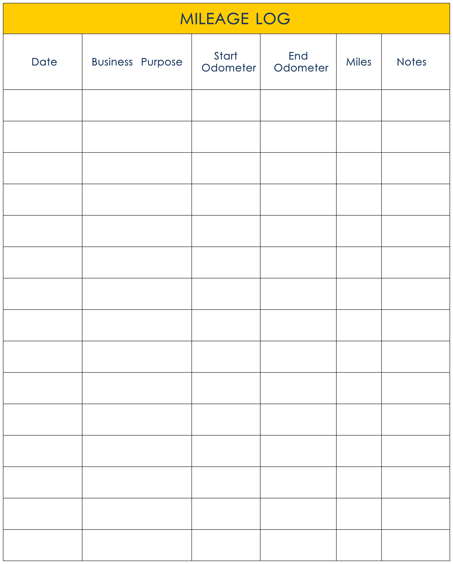 Printable Mileage Log Form