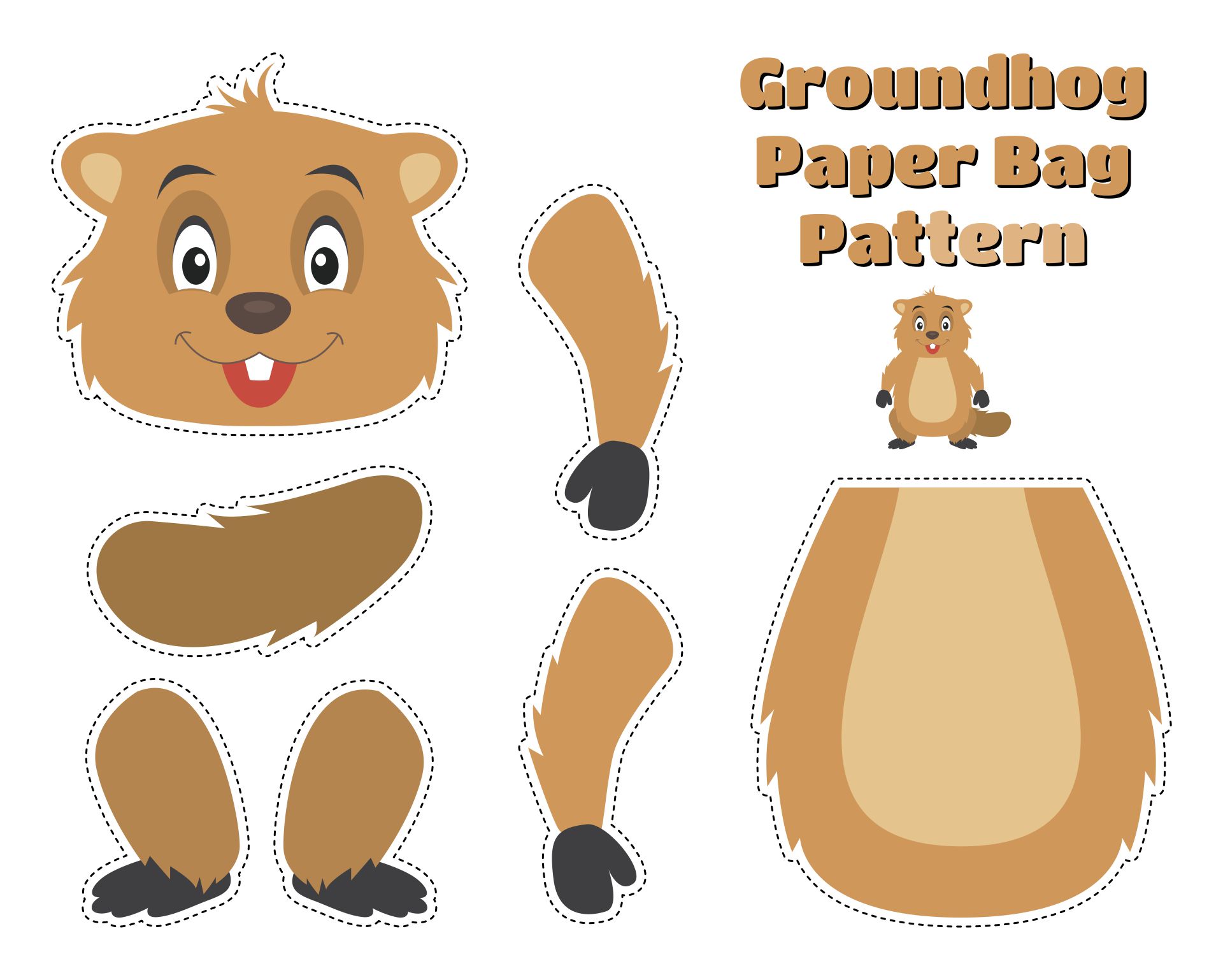 Printable Pattern for Paper Bag Groundhog