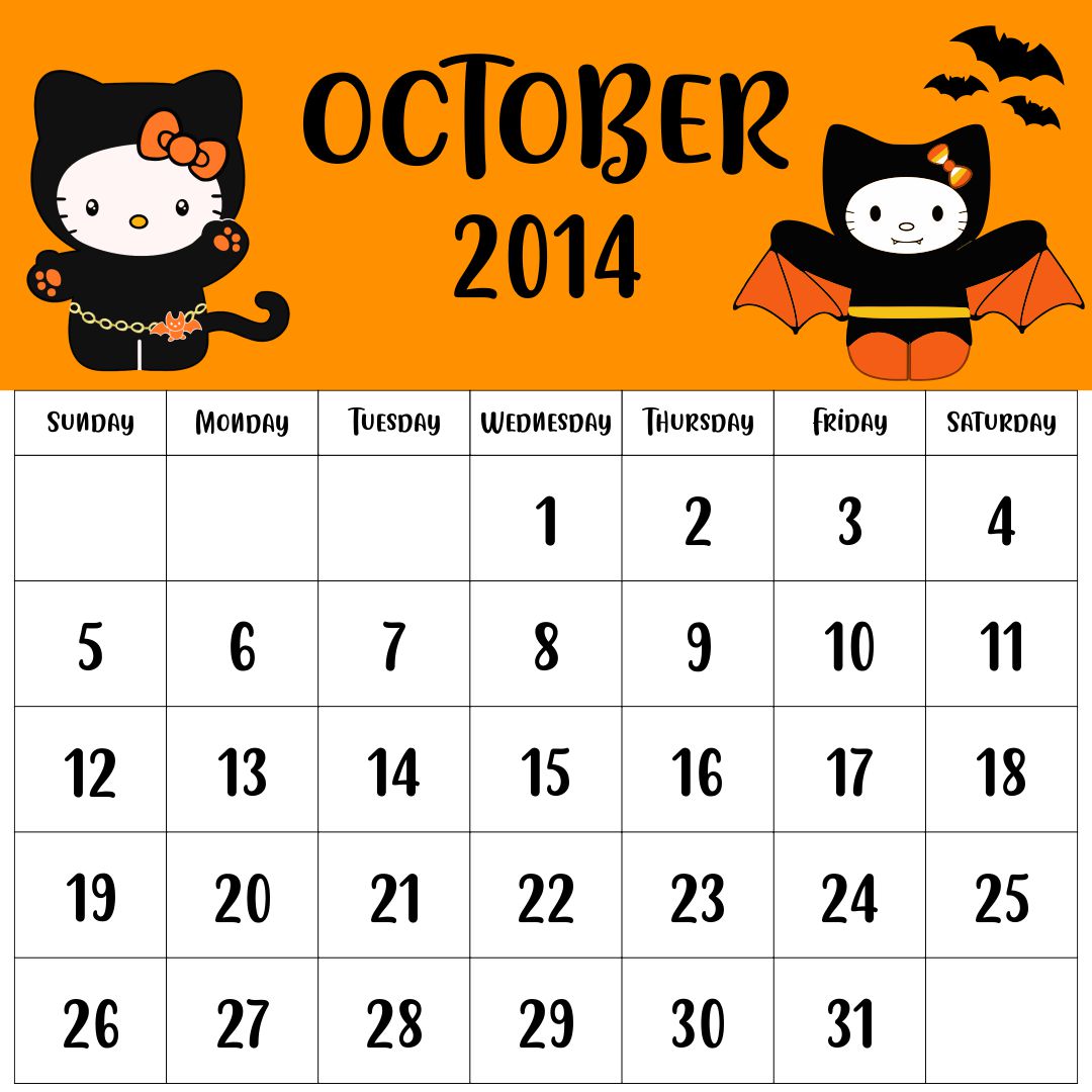 Hello Kitty Halloween Calendar October 2014