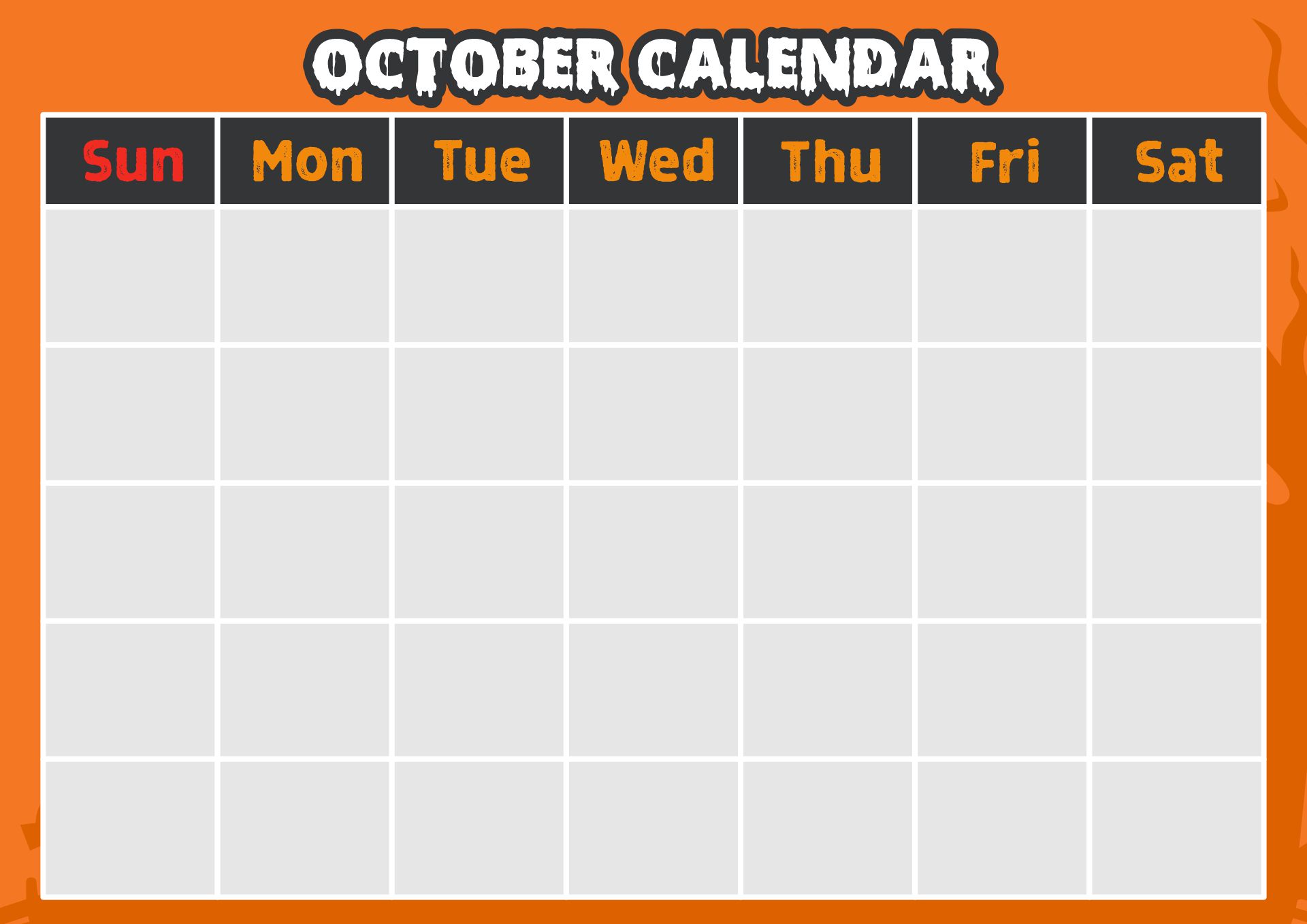 6 Best Halloween October 2014 Calendar Printable Printablee