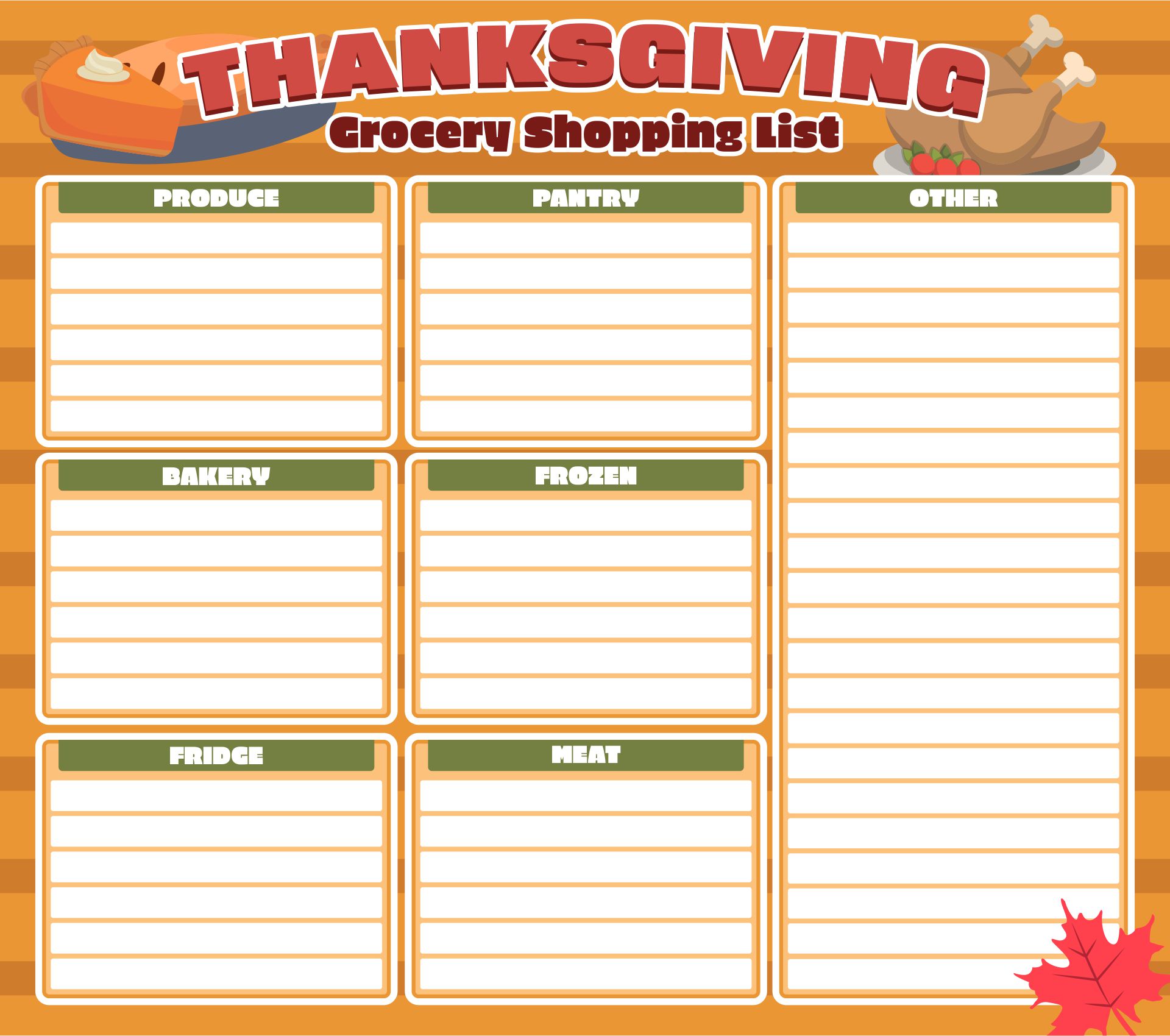 Printable Thanksgiving Grocery Shopping List