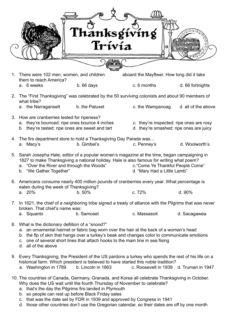 Printable Thanksgiving Trivia Questions