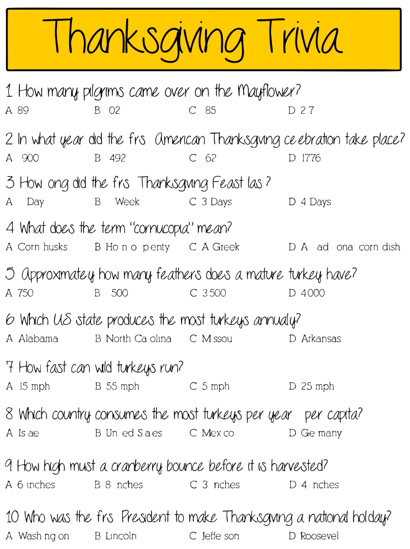 Printable Trivia Thanksgiving Games