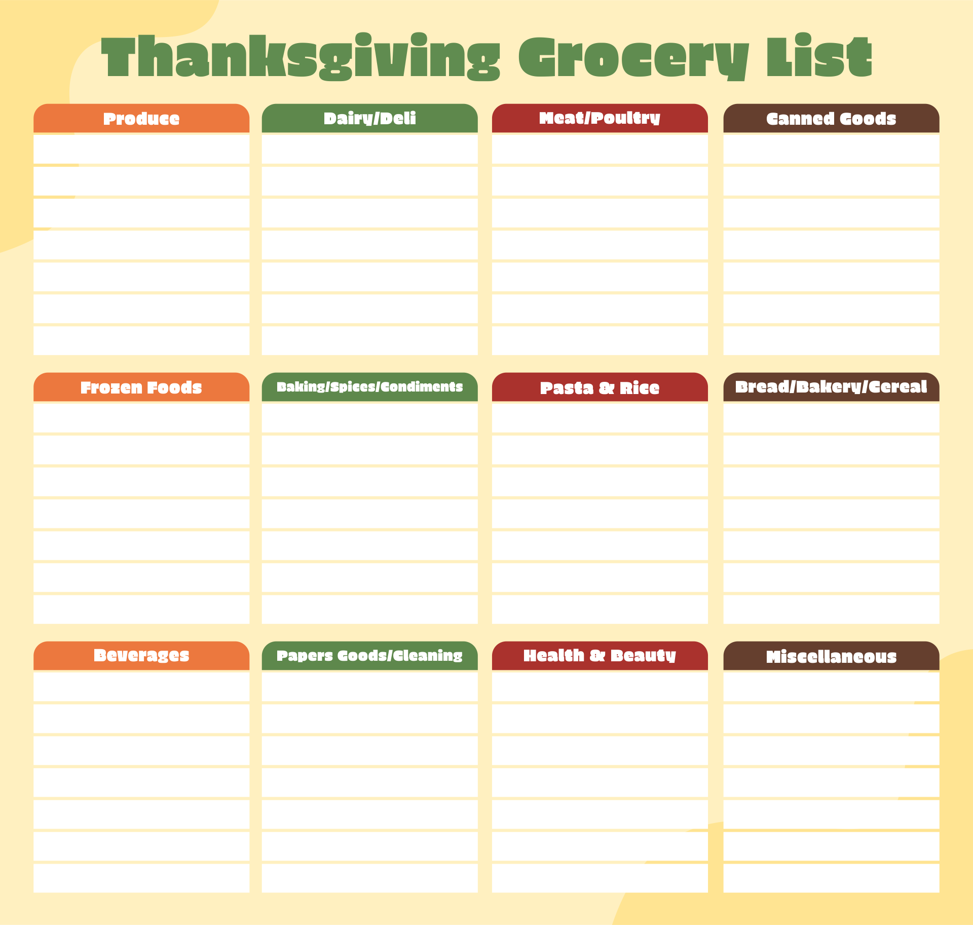 Thanksgiving Printable List
