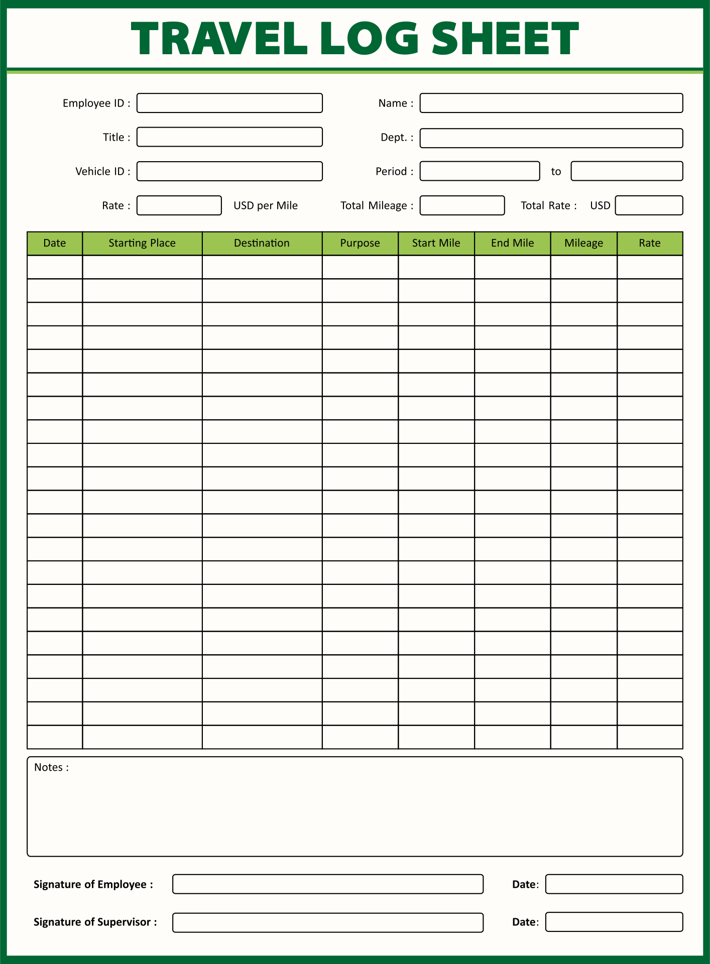 free travel log template