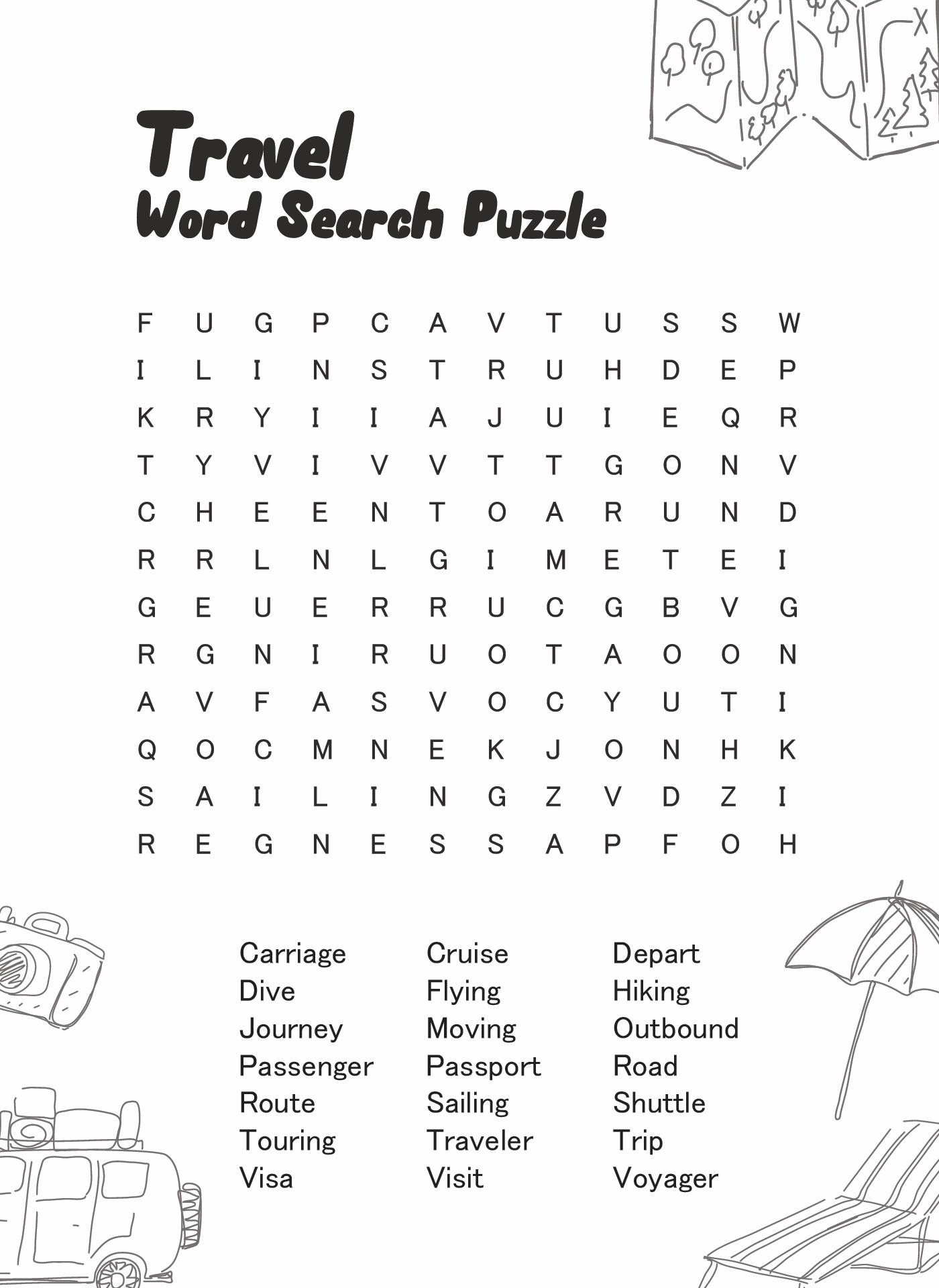 travel word search puzzle