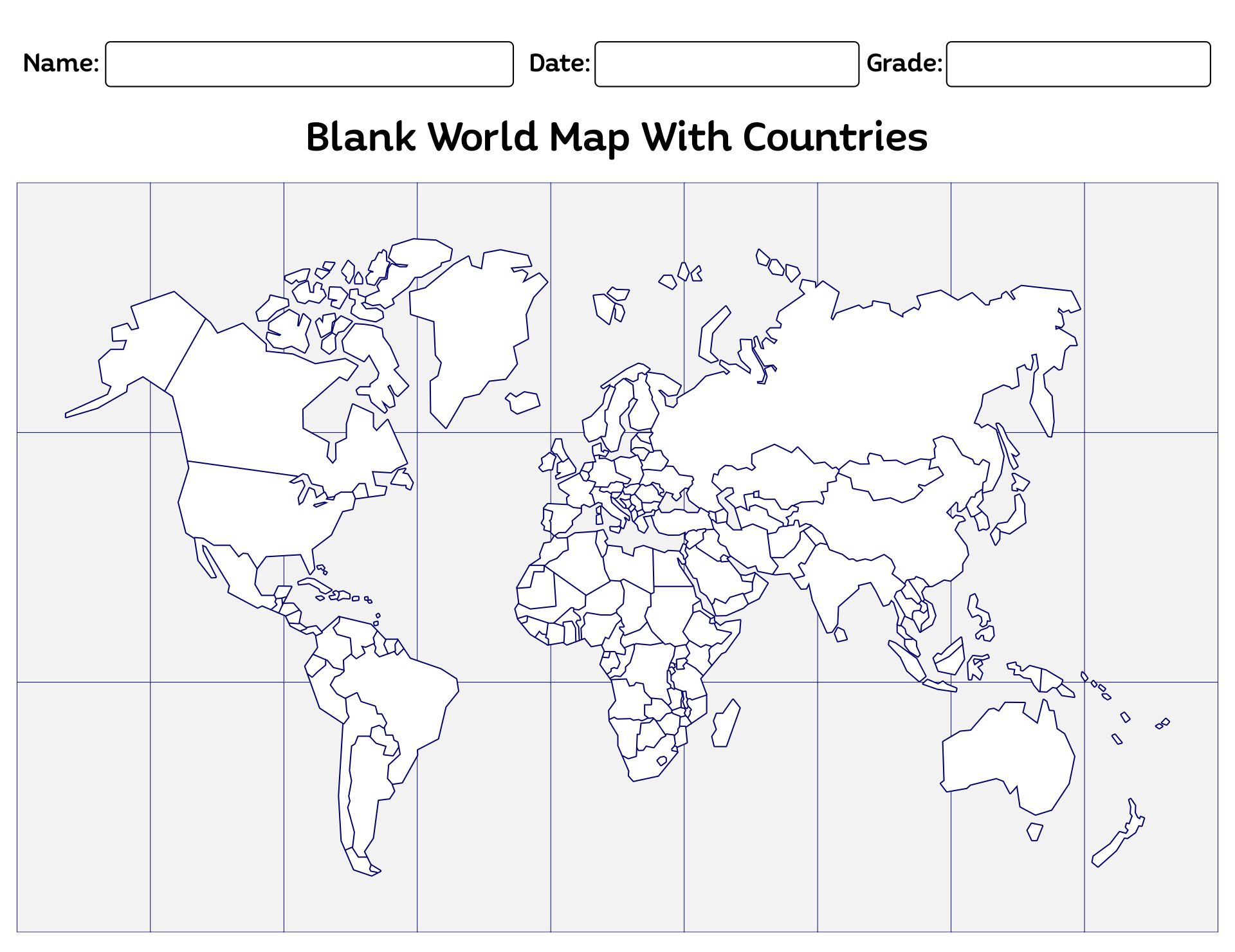 Printable Blank World Maps with Grid