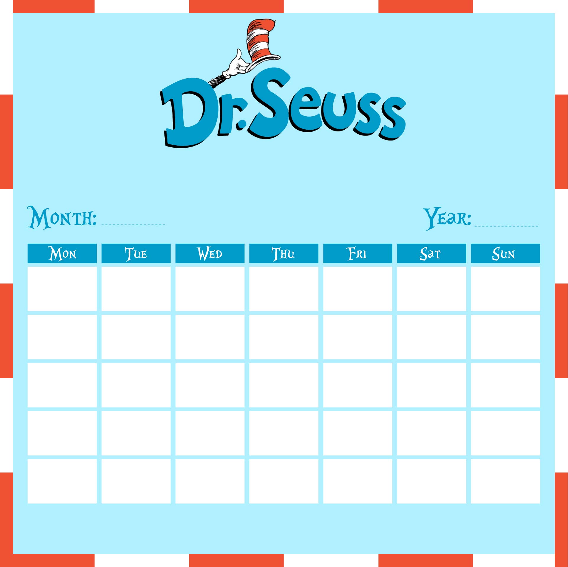 Dr. Seuss Printable Calendar