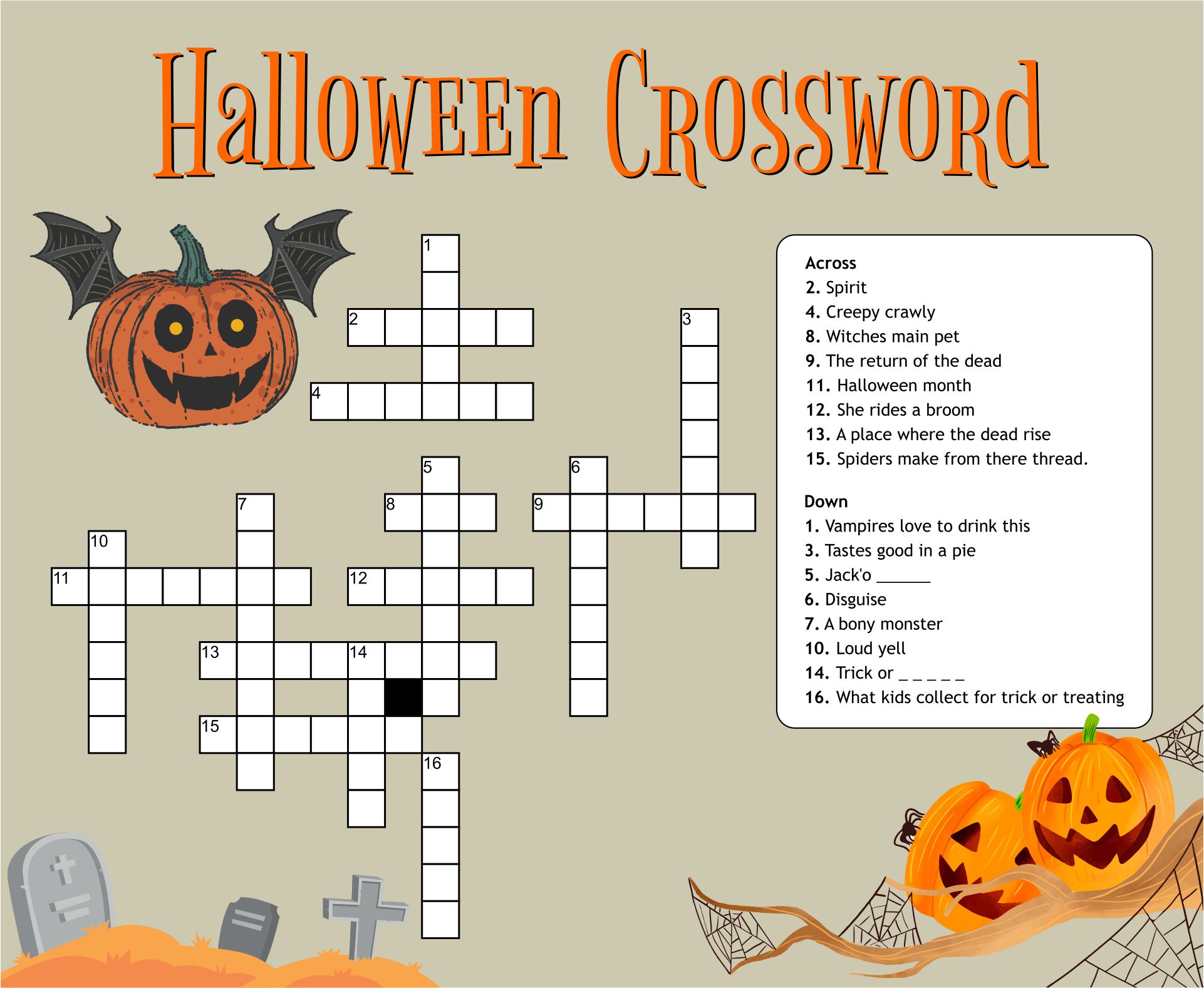 Halloween Easy Printable Crossword Puzzles