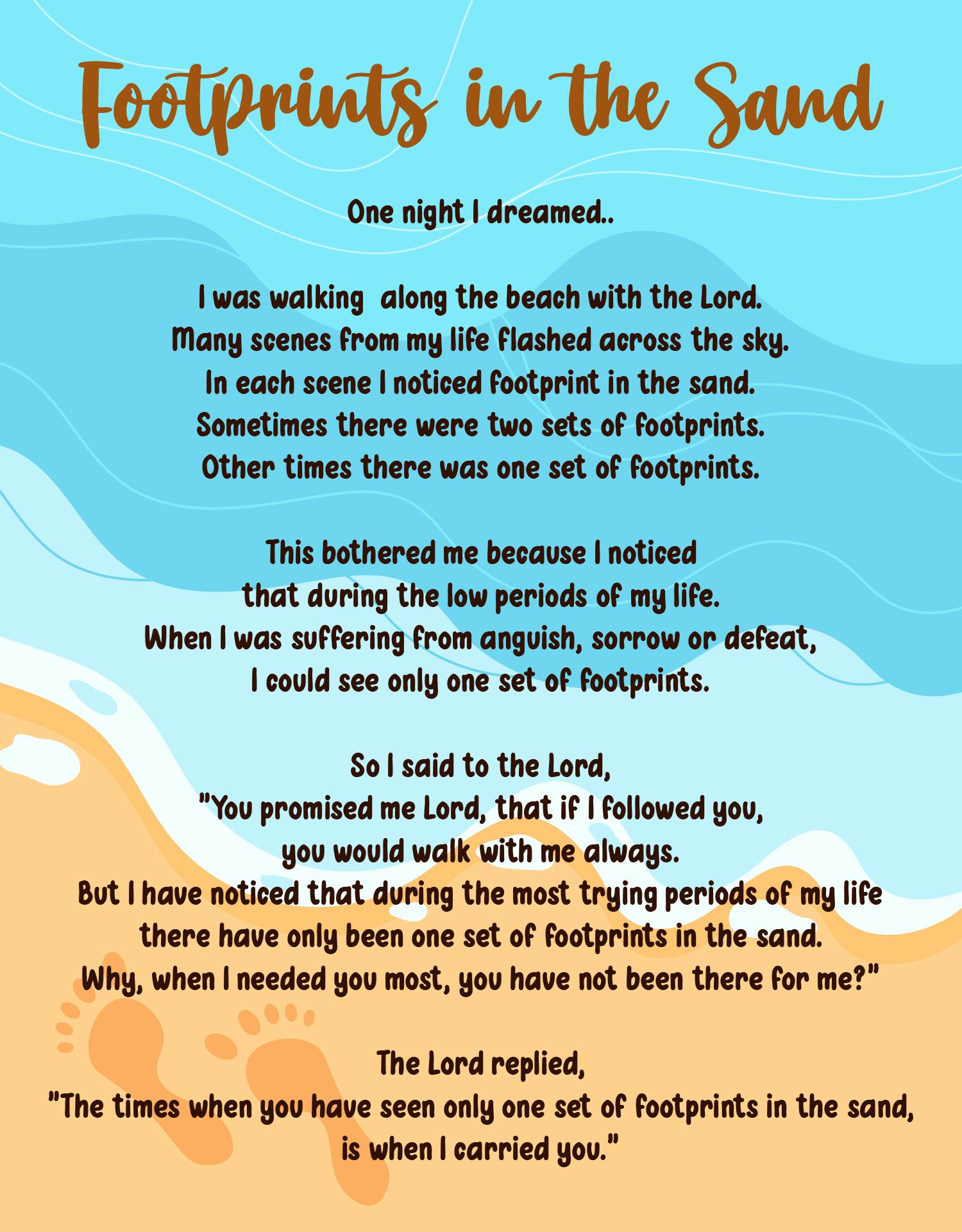 Printable Footprints In The Sand Poem Text