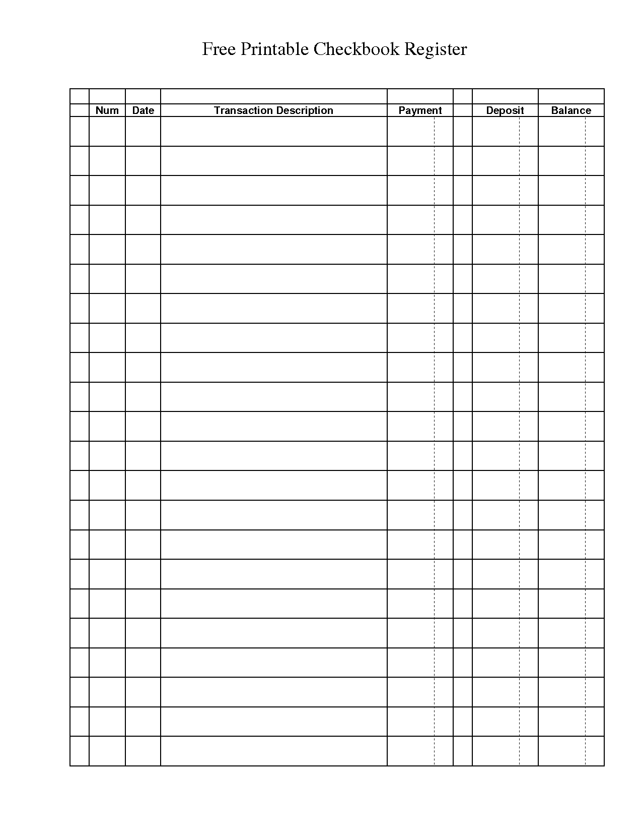 Printable Checkbook Register Templates