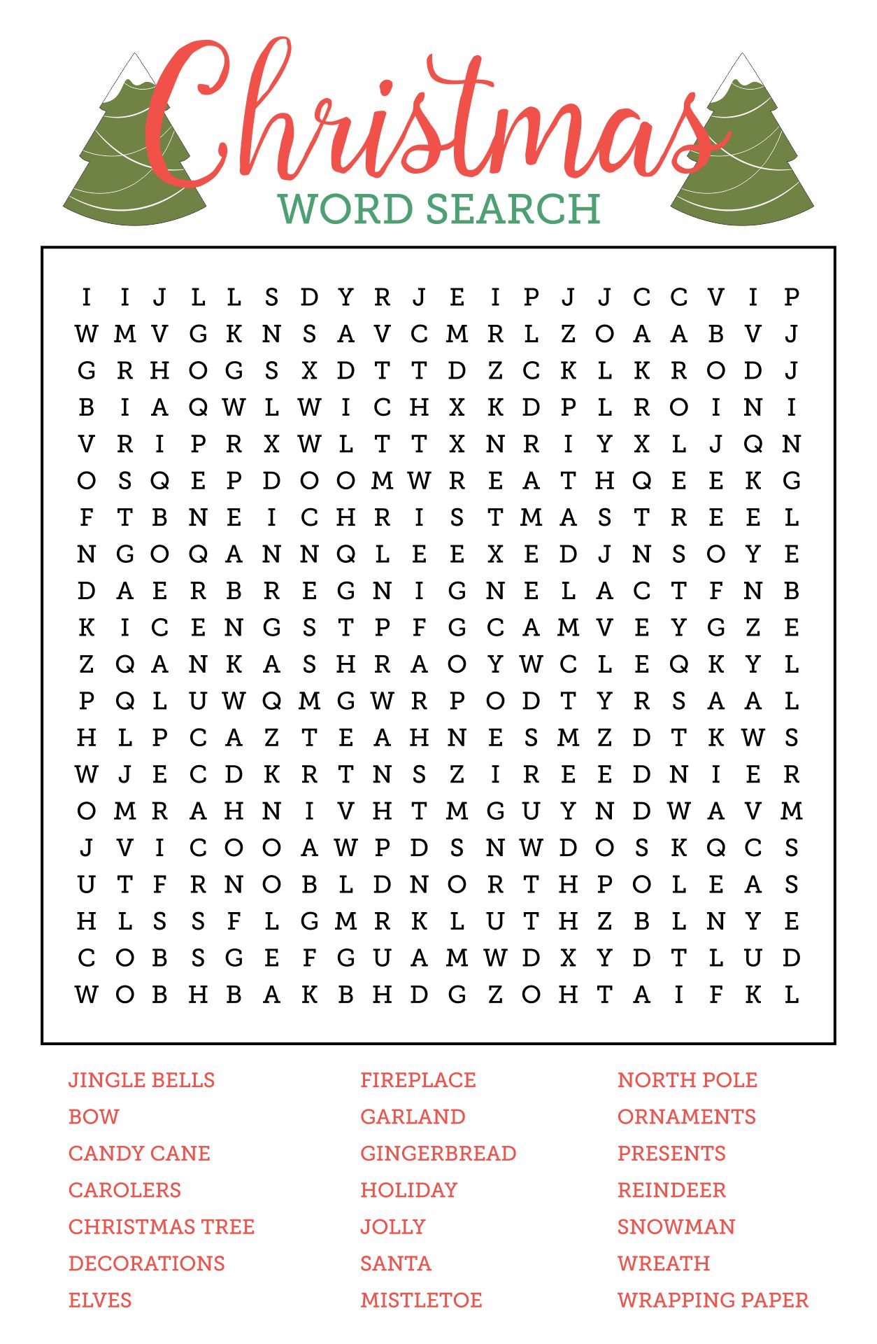  Printable Christmas Word Search Worksheets