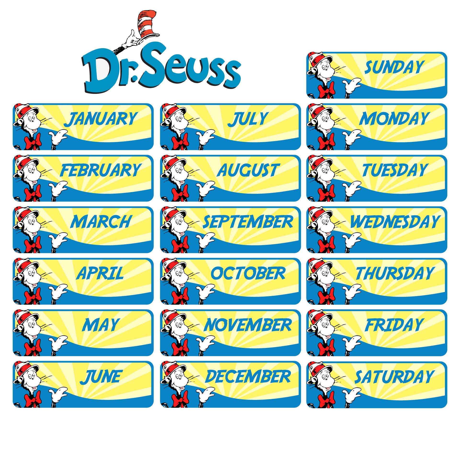 Printable Dr. Seuss Calendar Pieces