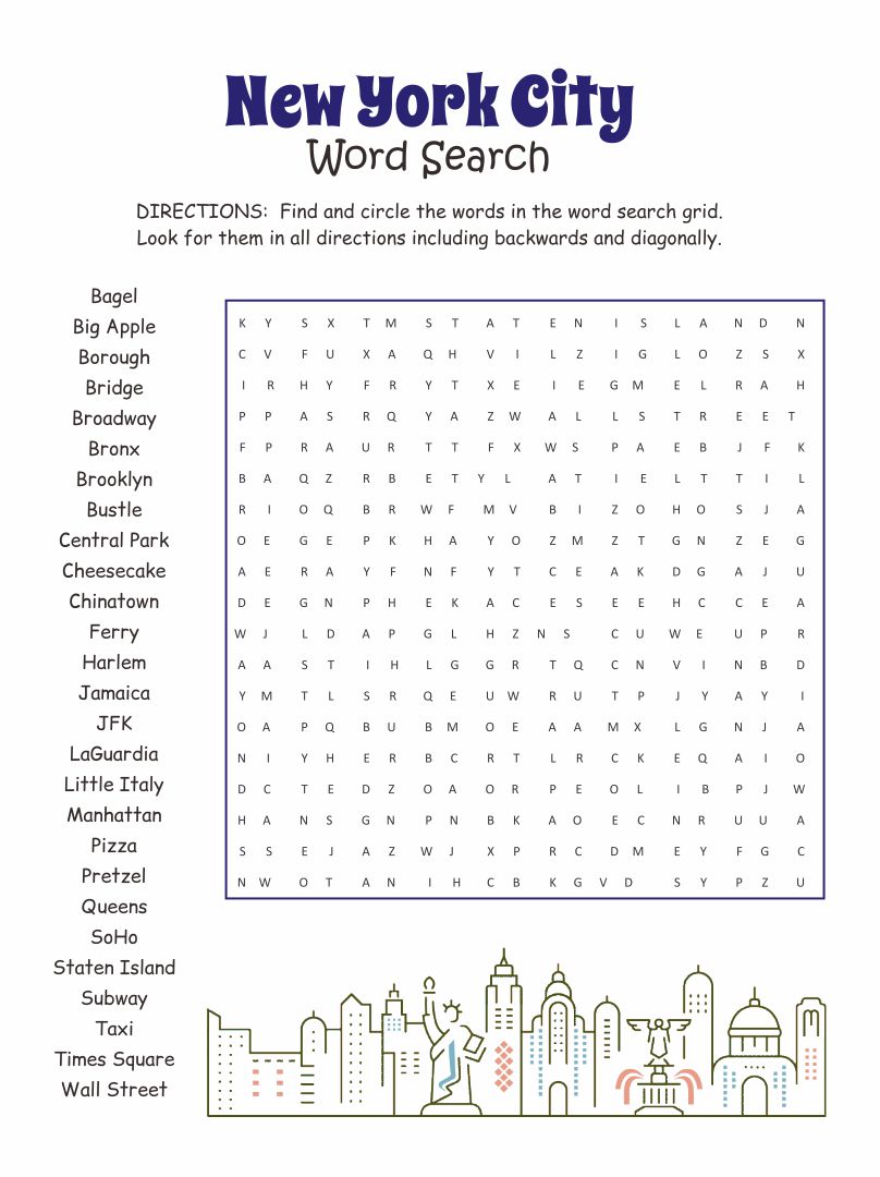 Search around. Places in Town Wordsearch. Places in the City Wordsearch. In the City Wordsearch. Wordsearch New York.