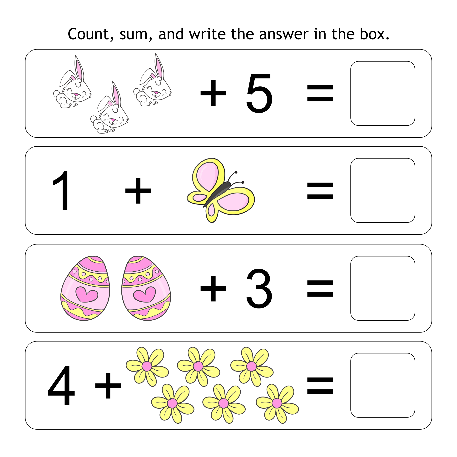 Kindergarten Easter Addition Worksheets