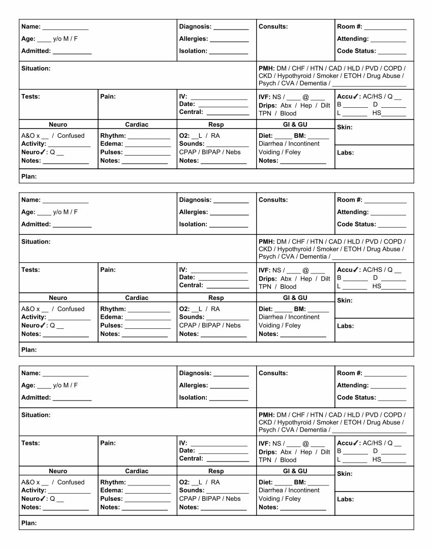 25 Best Med Surg Organization Sheet Printable - printablee.com Intended For Nurse Report Template