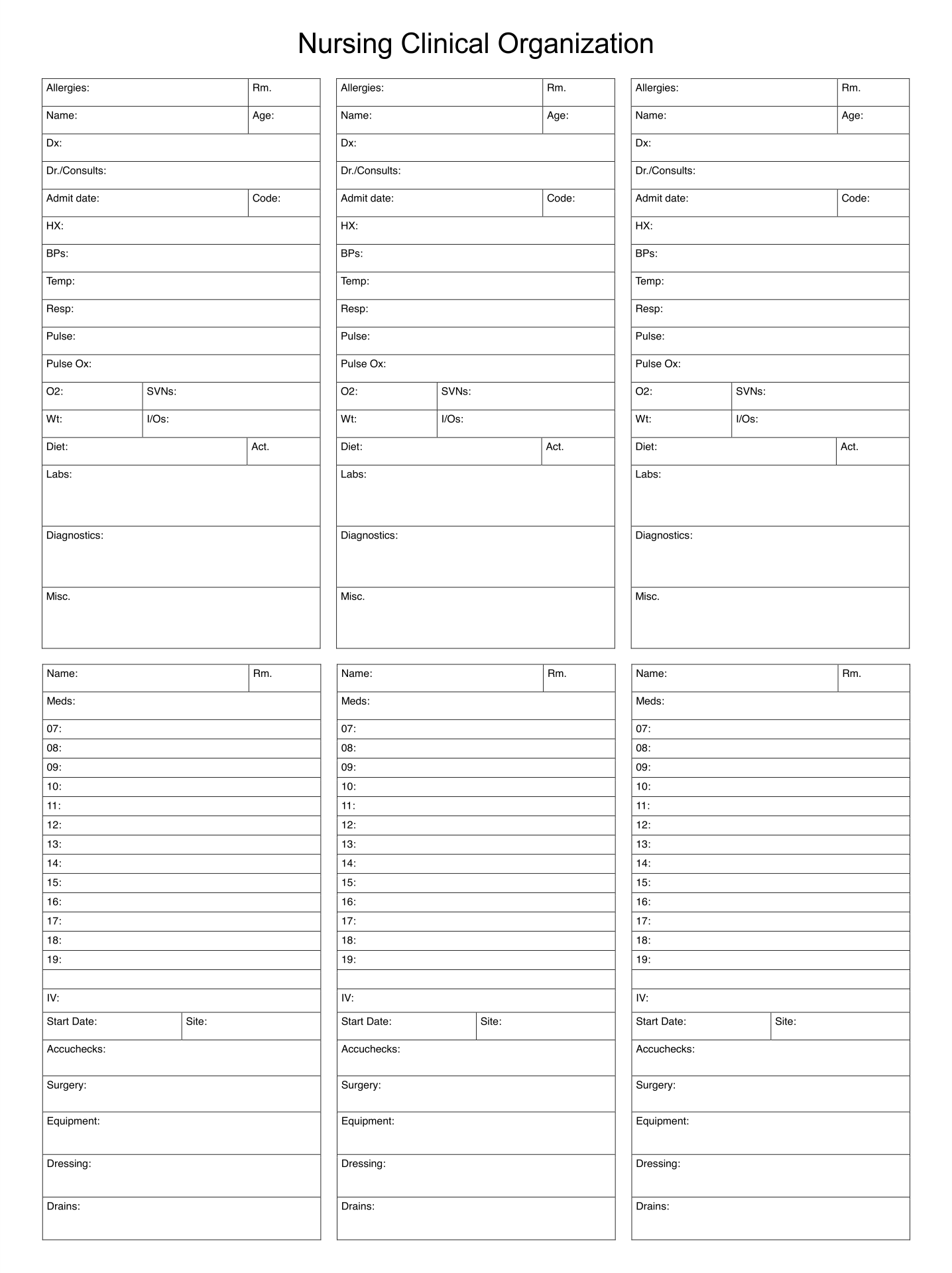 20 Best Med Surg Organization Sheet Printable - printablee.com Throughout Nurse Report Sheet Templates