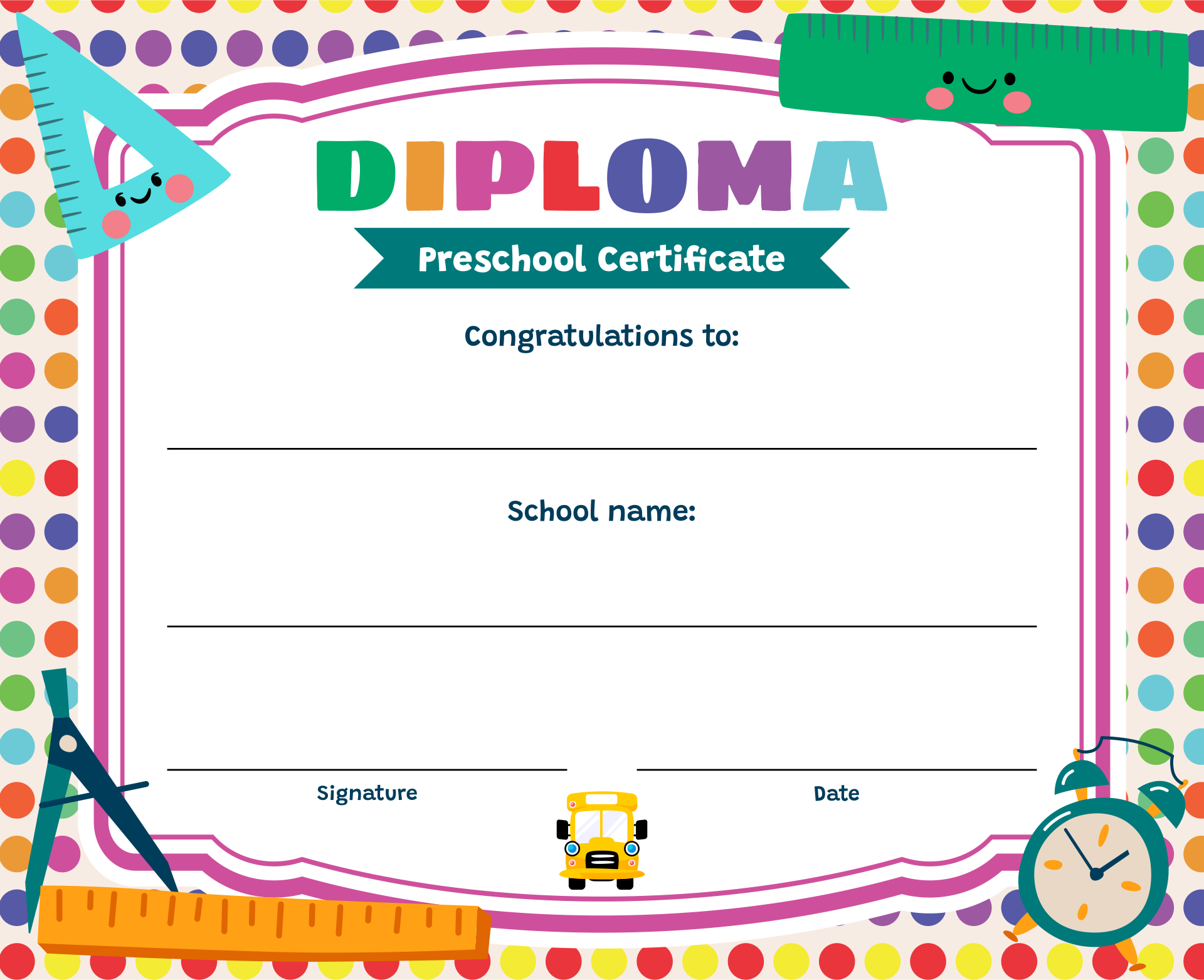 5 Best Free Printable Preschool Diploma Certificates Pdf For Free At