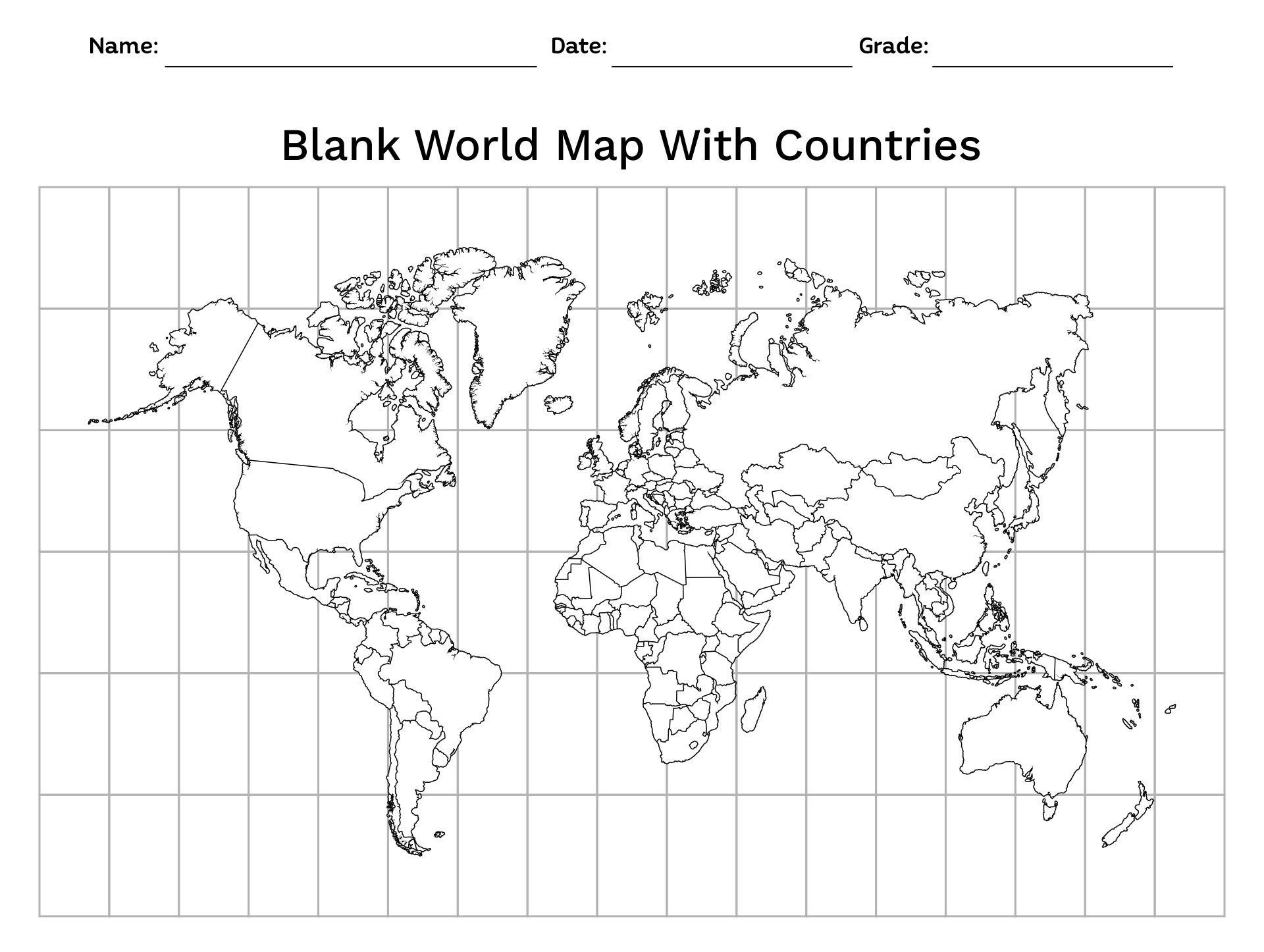 Printable Blank World Map with Countries
