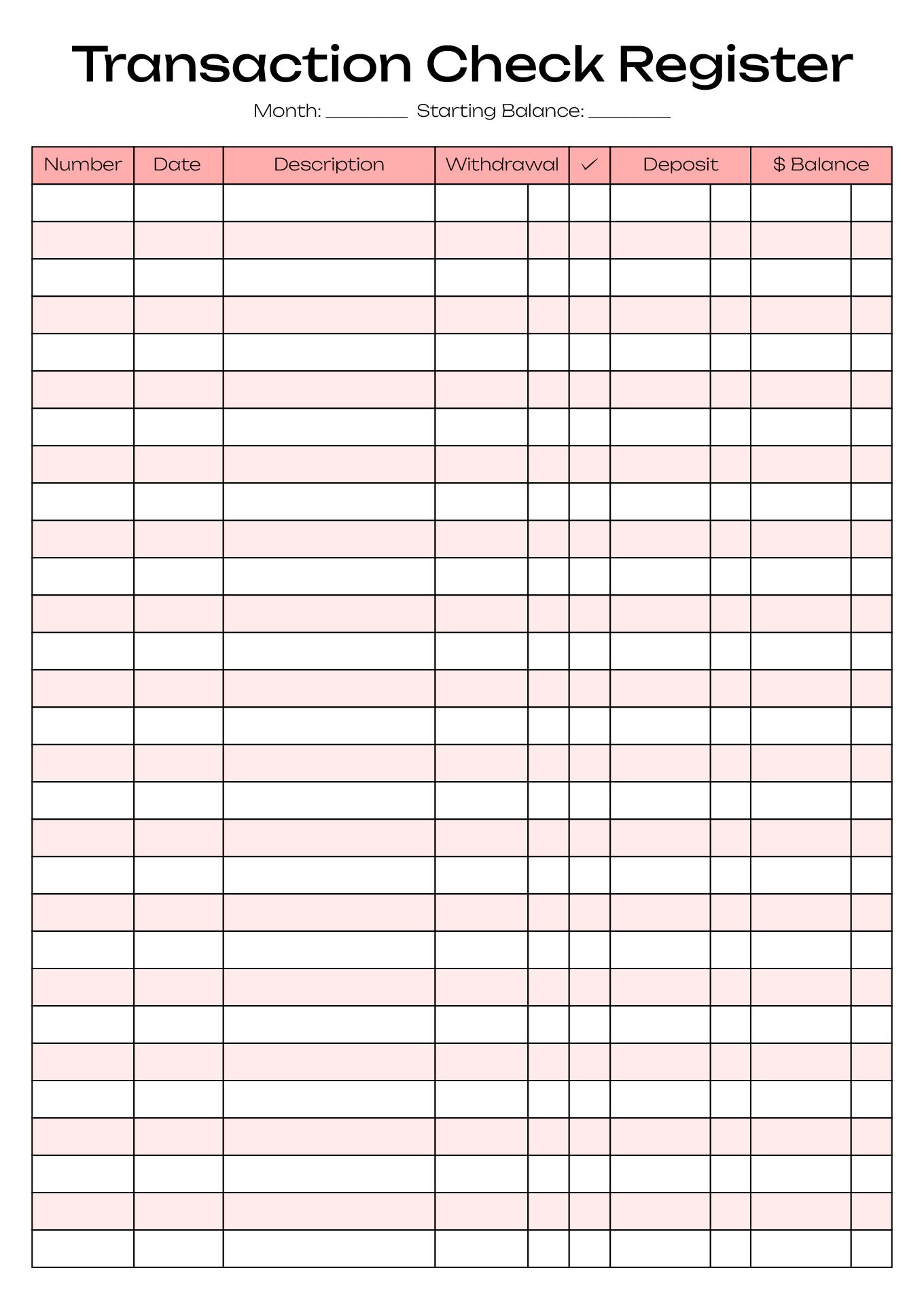  Printable Check Transaction Register