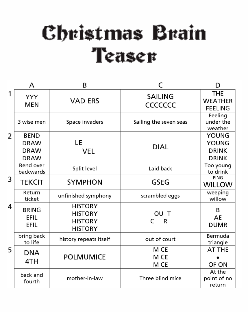 Printable Christmas Brain Teasers