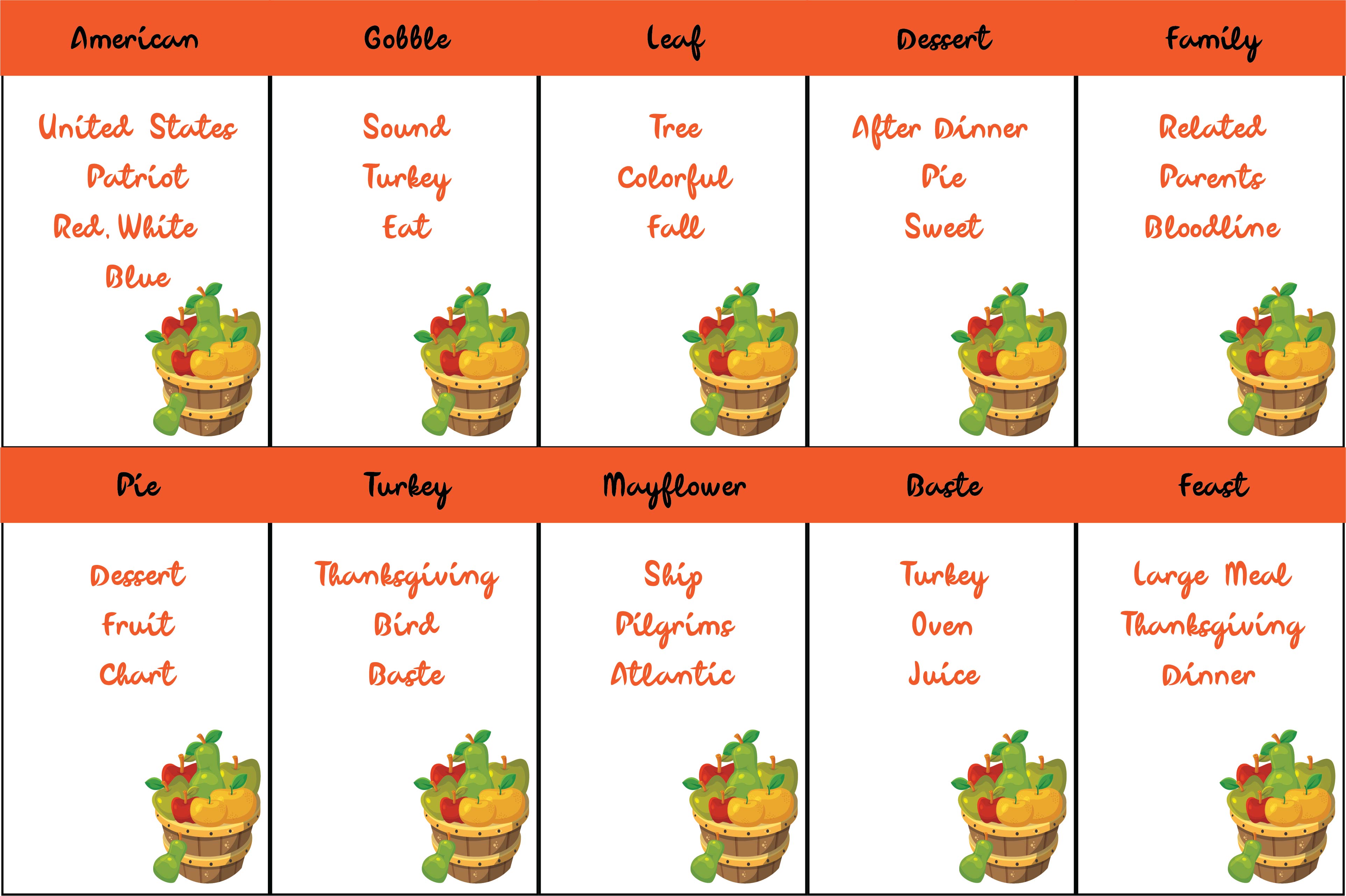 Printable Thanksgiving Card Games