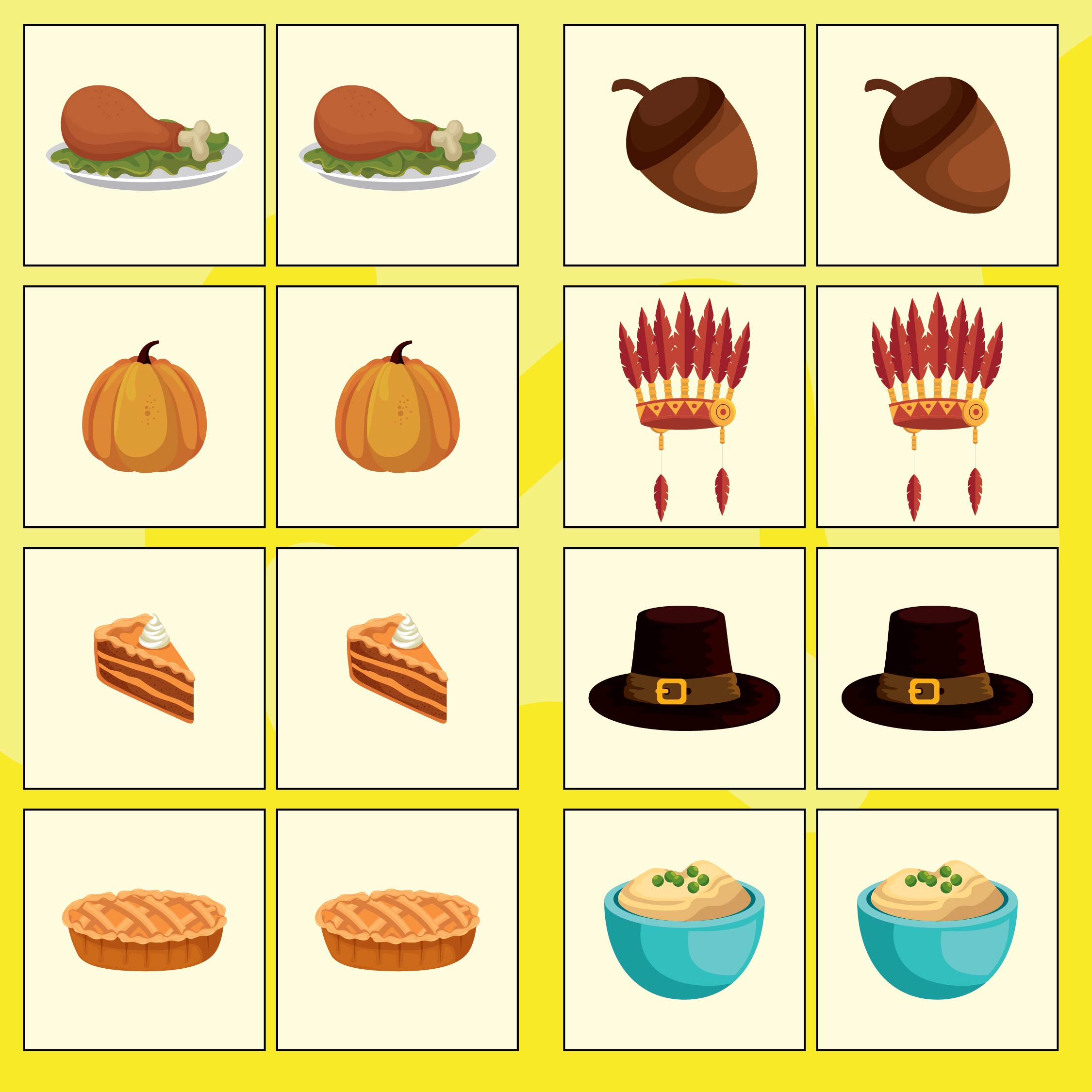 Printable Thanksgiving Memory Game