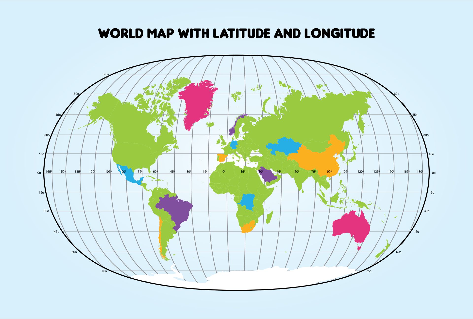 World Map with Latitude and Longitude Grid