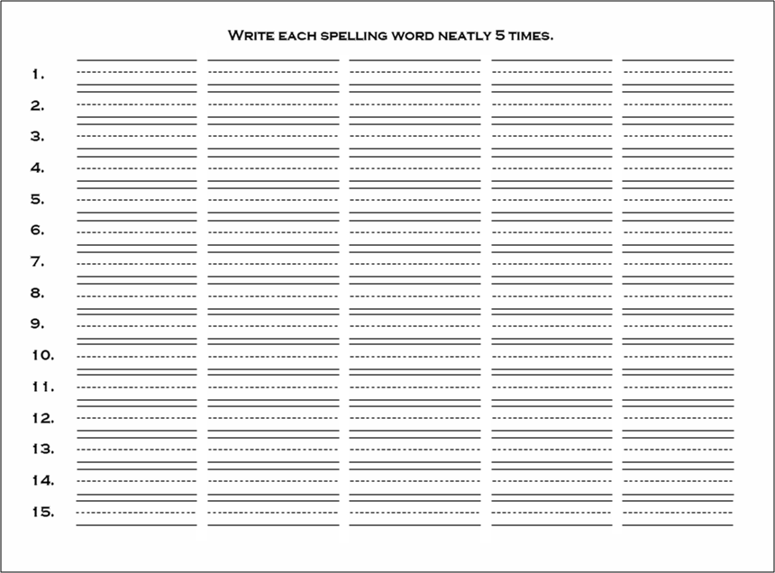 Spelling Write Four Times Each Printable Worksheet