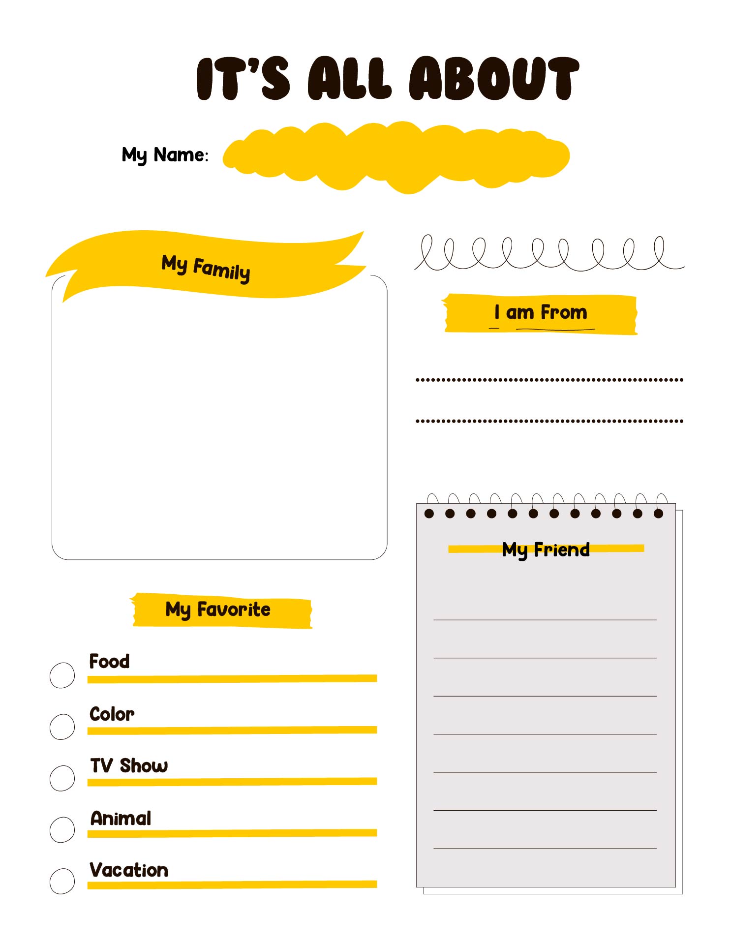 All About Me Back to School Printables