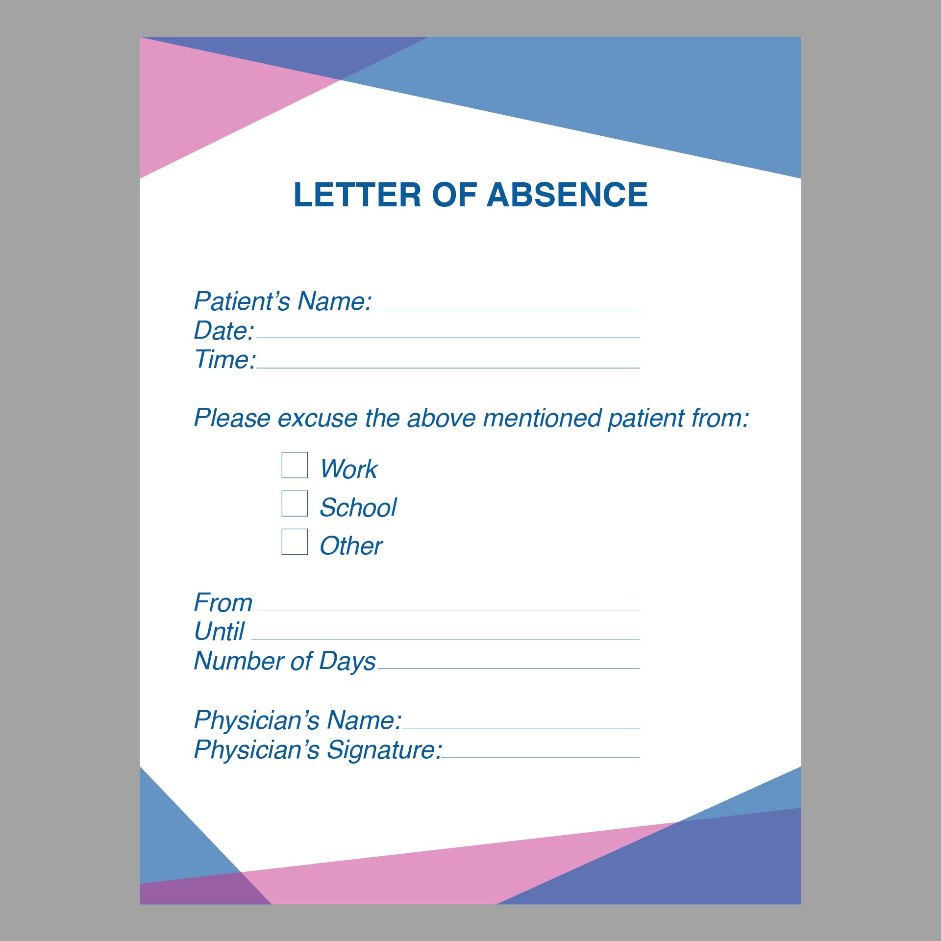Blank Printable Doctor Excuse Form Medical