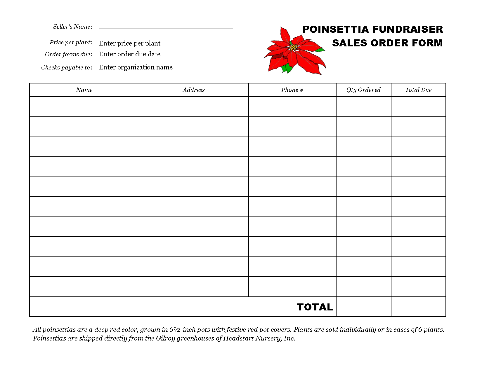Fundraiser Order Form Template
