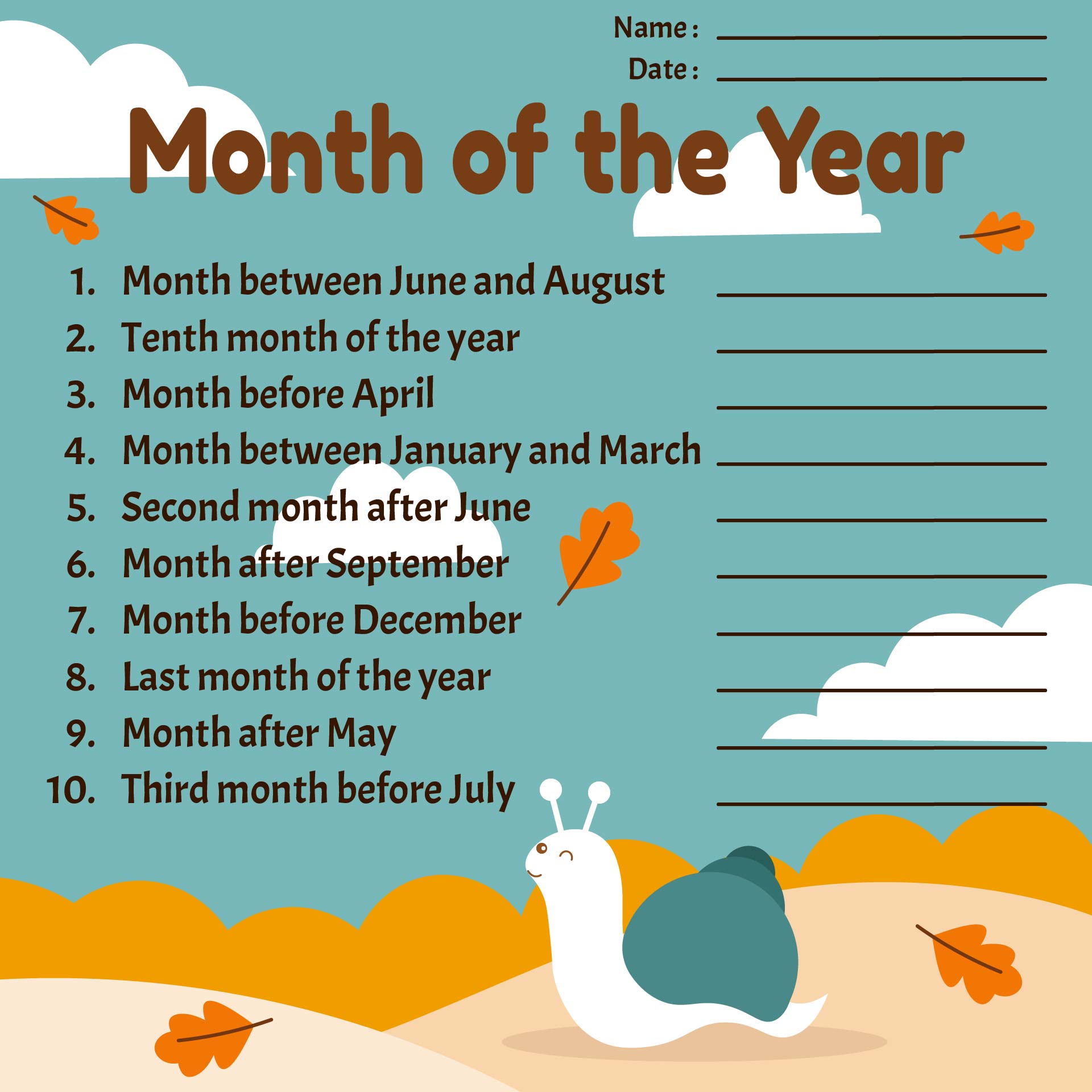 Printable Months of the Year Chart