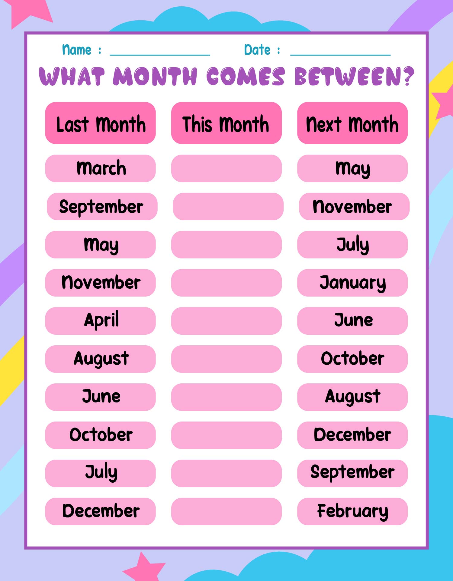 Printable Months of the Year Worksheet