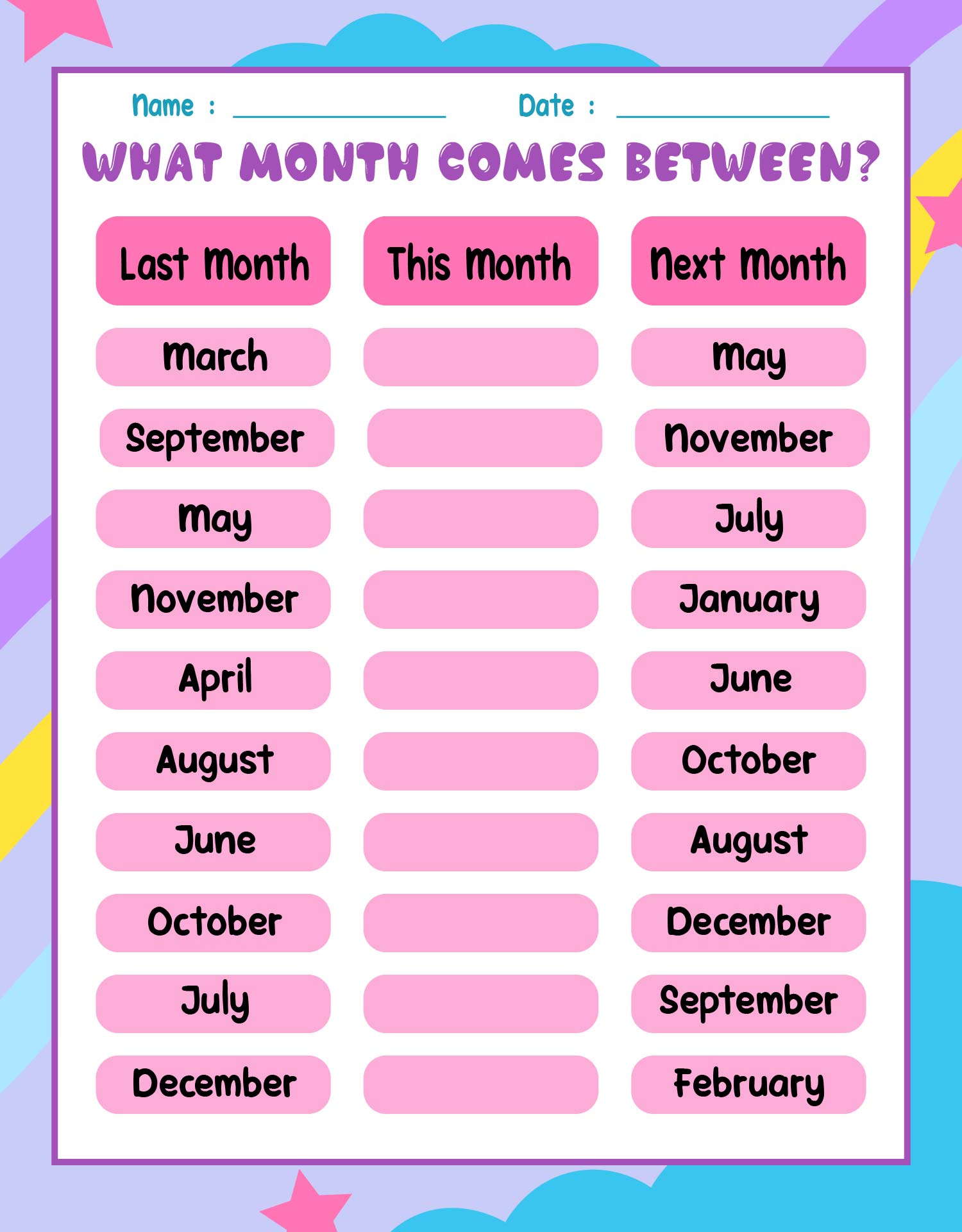 Printable Worksheets About Months of the Year