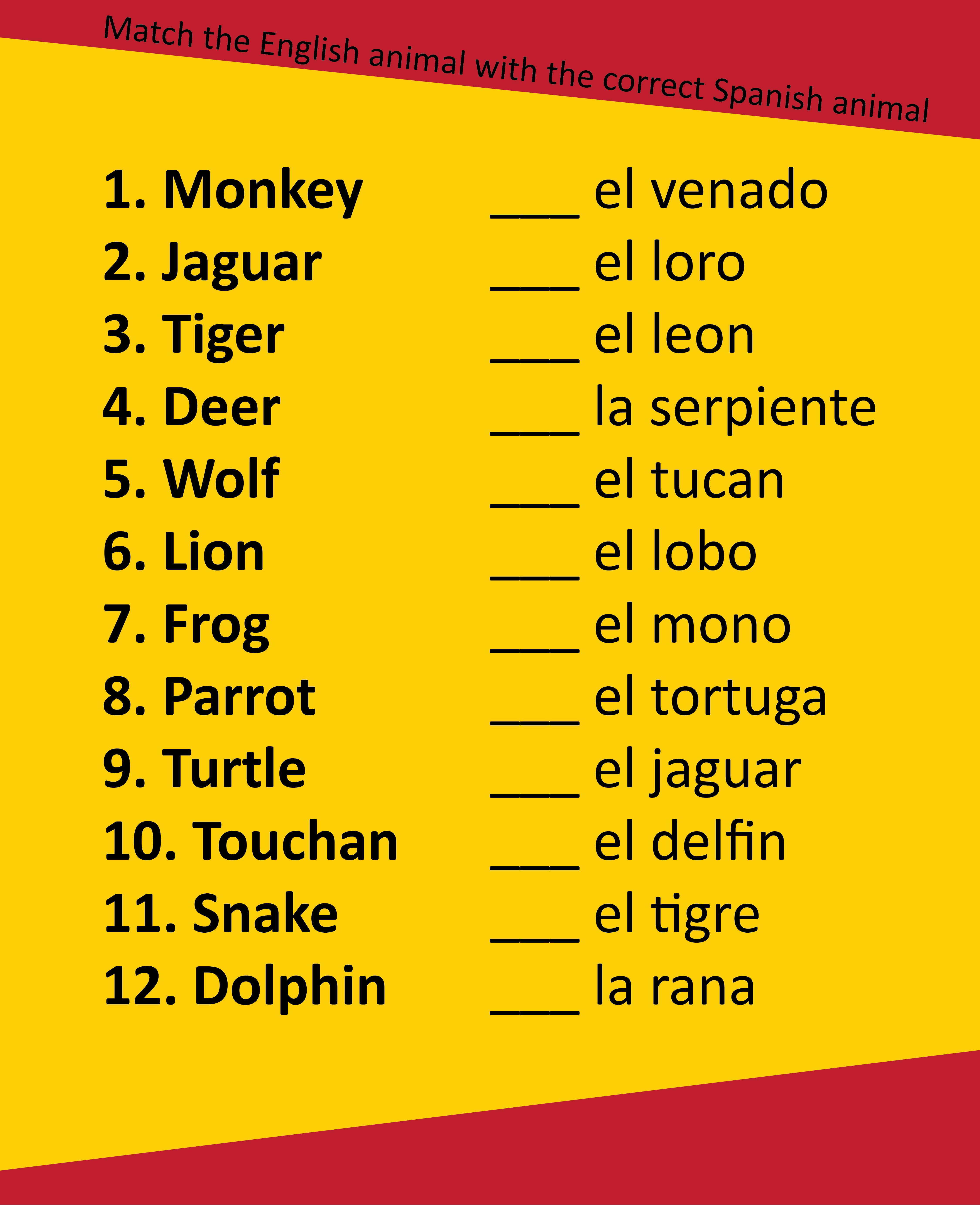 Printable Spanish Vocabulary Worksheets