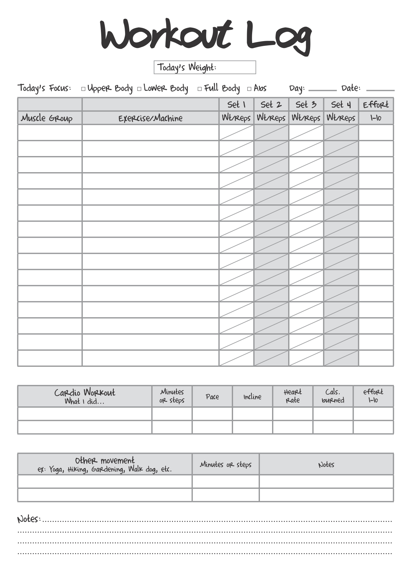 Printable Workout Log Sheets