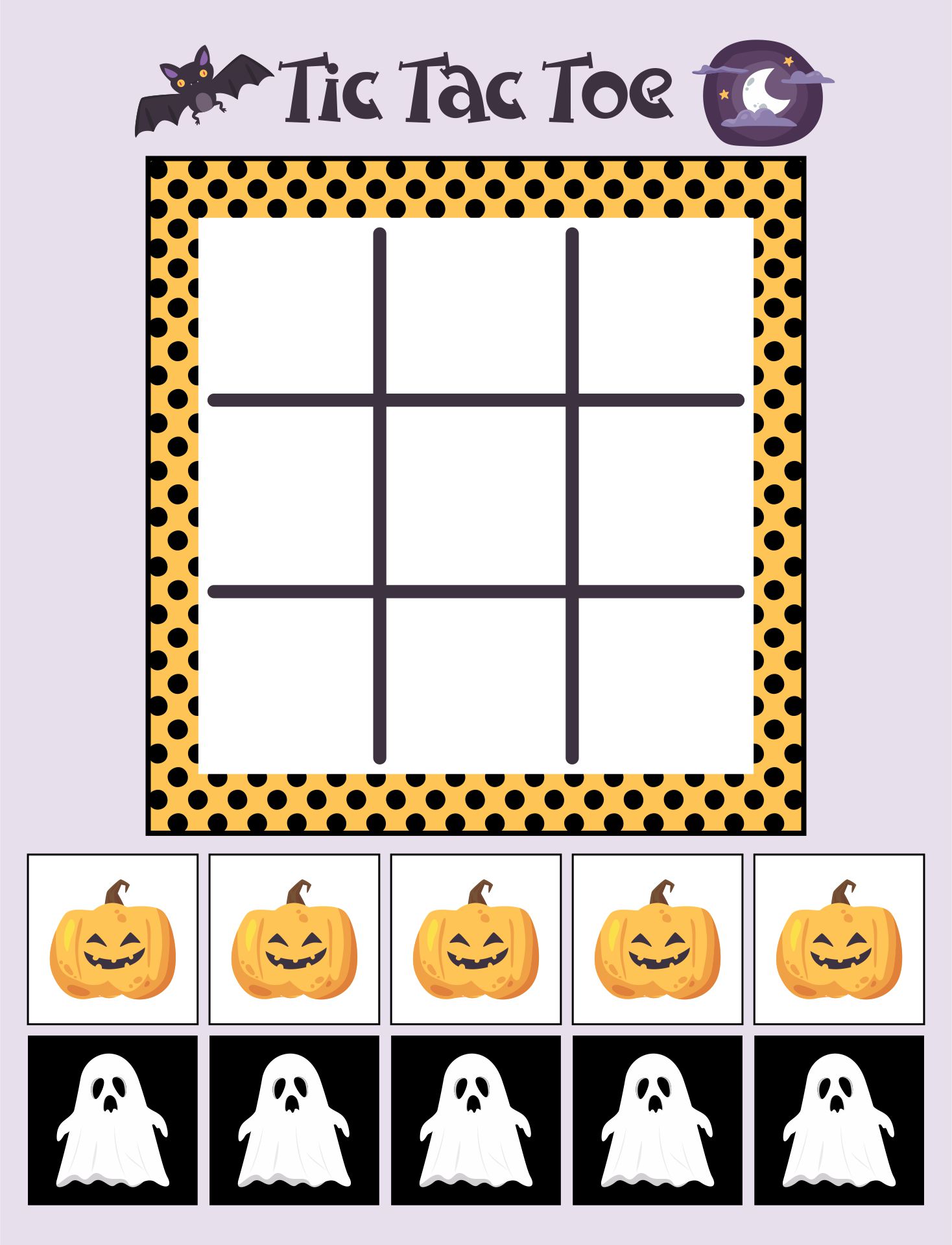 Halloween Tic Tac Toe Template for Letters, Numbers, Sight Words