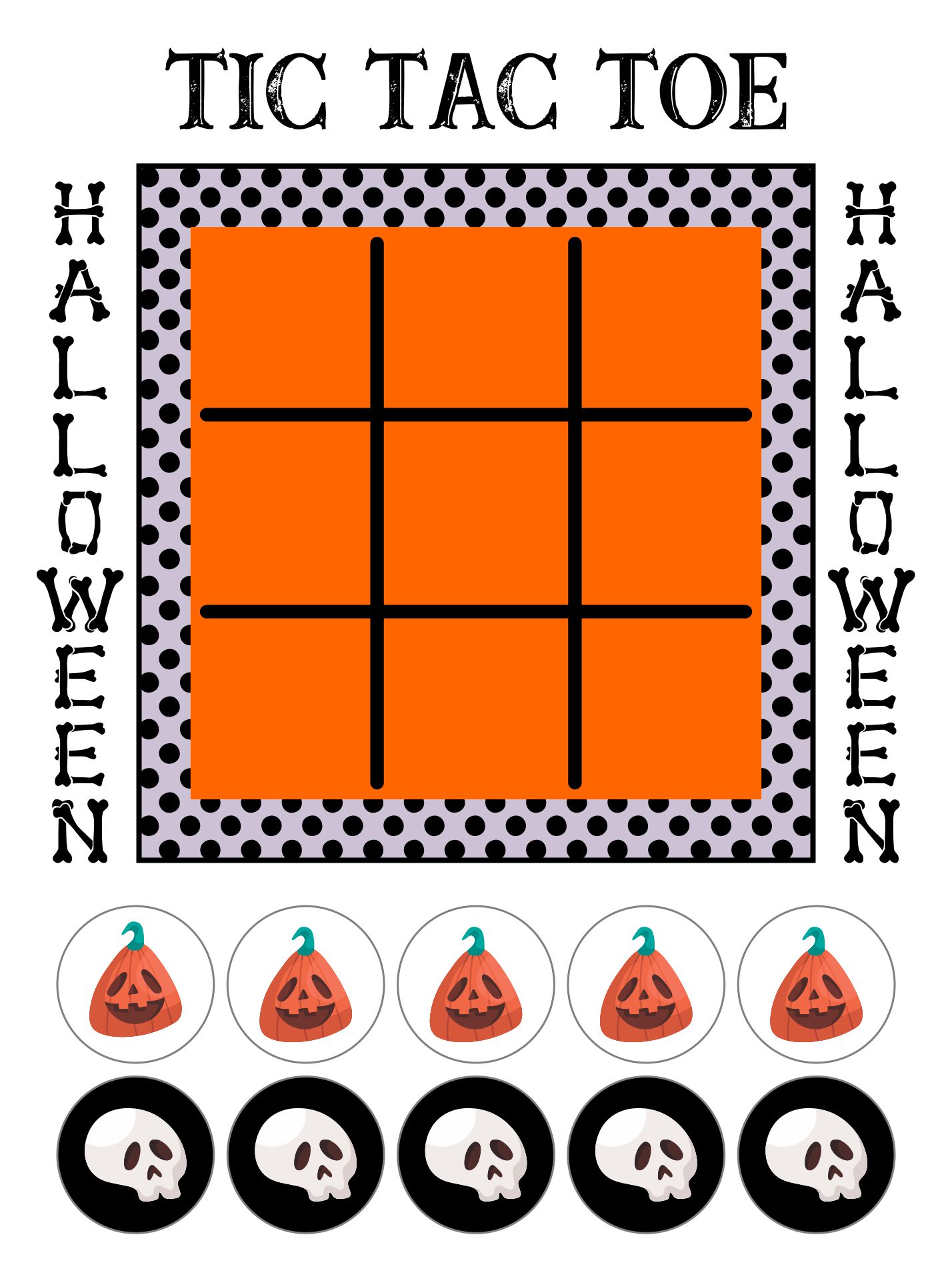 Halloween Tic Tac Toe Template for Letters, Numbers, Sight Words