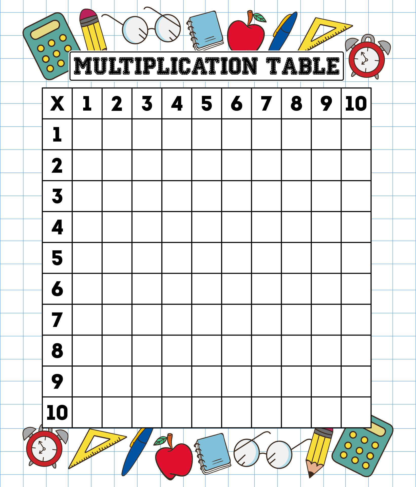 Printable Blank Multiplication Table Chart