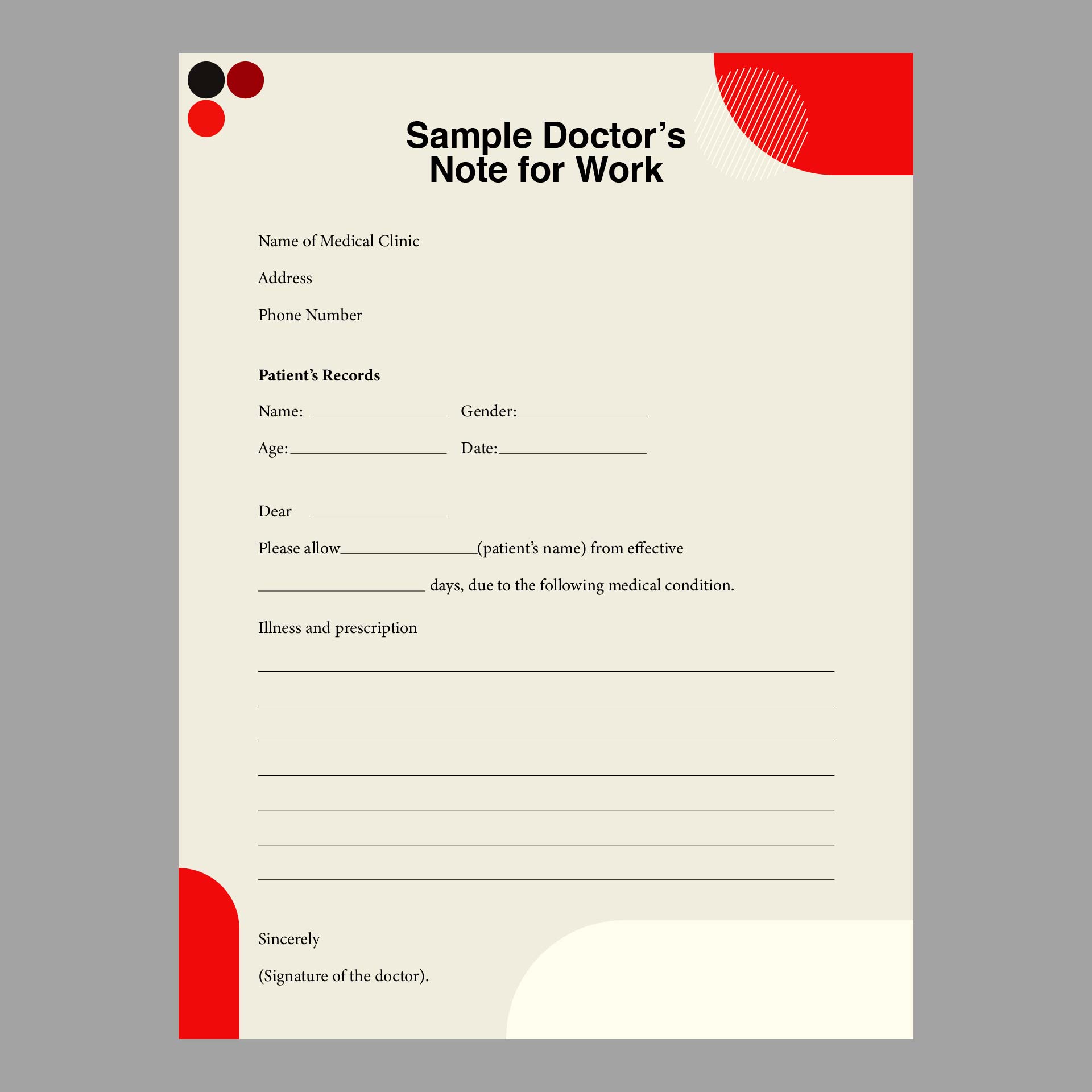 Printable Doctor Excuse Note for Work