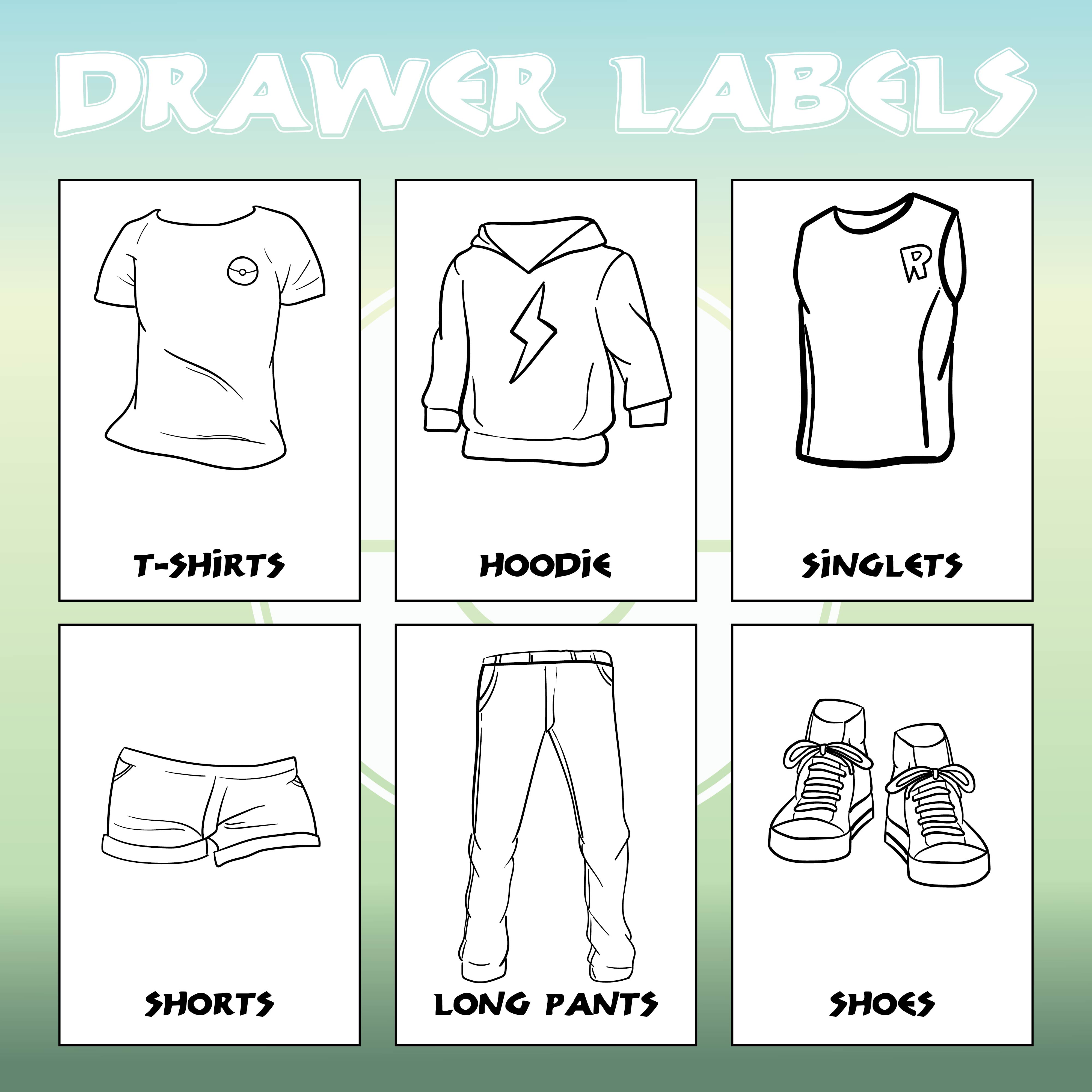 Printable Drawer Labels for Kids Clothes 