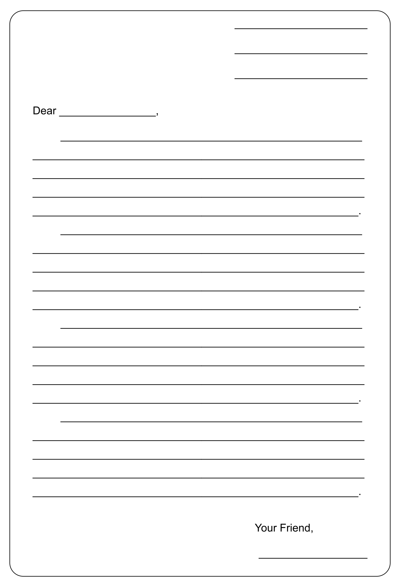 24 Best Printable Blank Template Friendly Letter - printablee.com Pertaining To Blank Letter Writing Template For Kids