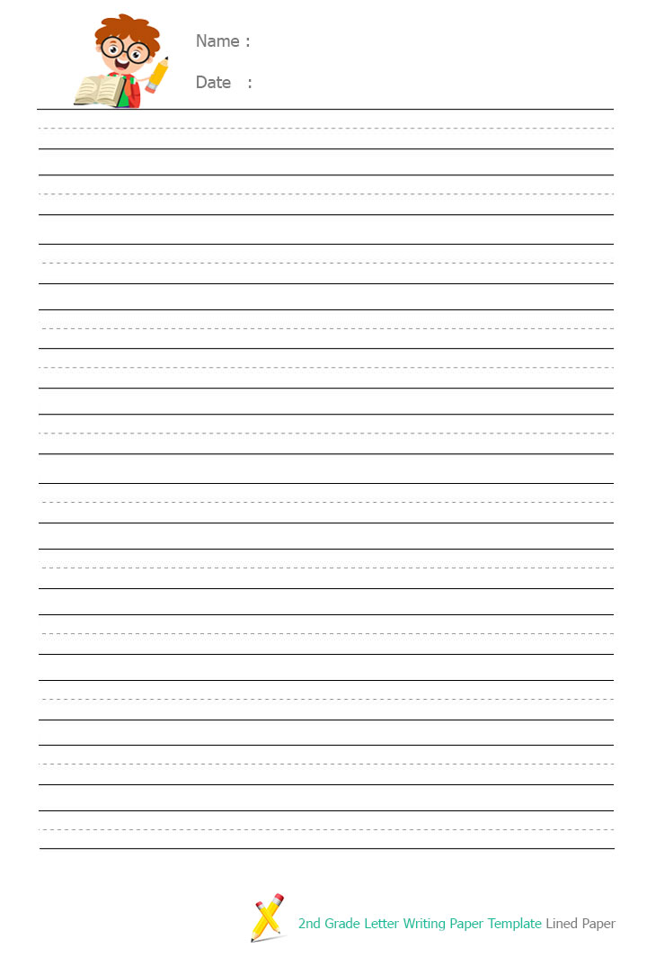 2nd Grade Printable Lined Writing Paper with Name and Date Template