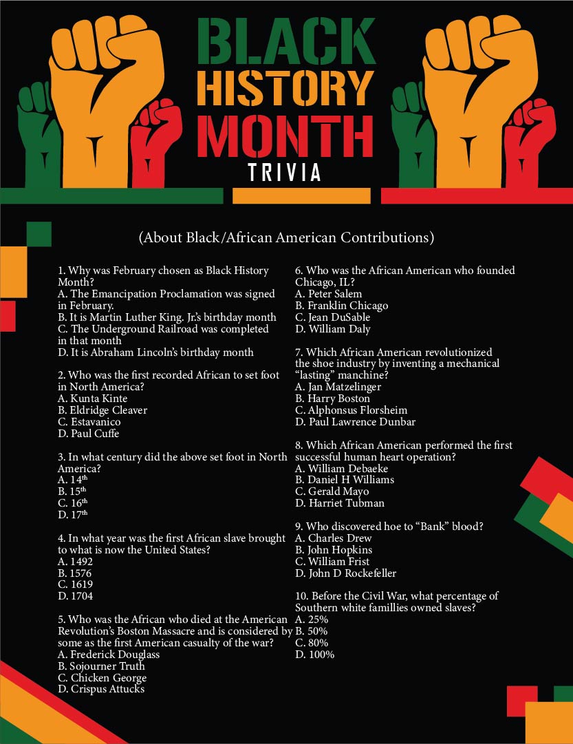 Black History Quiz Questions And Answers Printable For Young Children